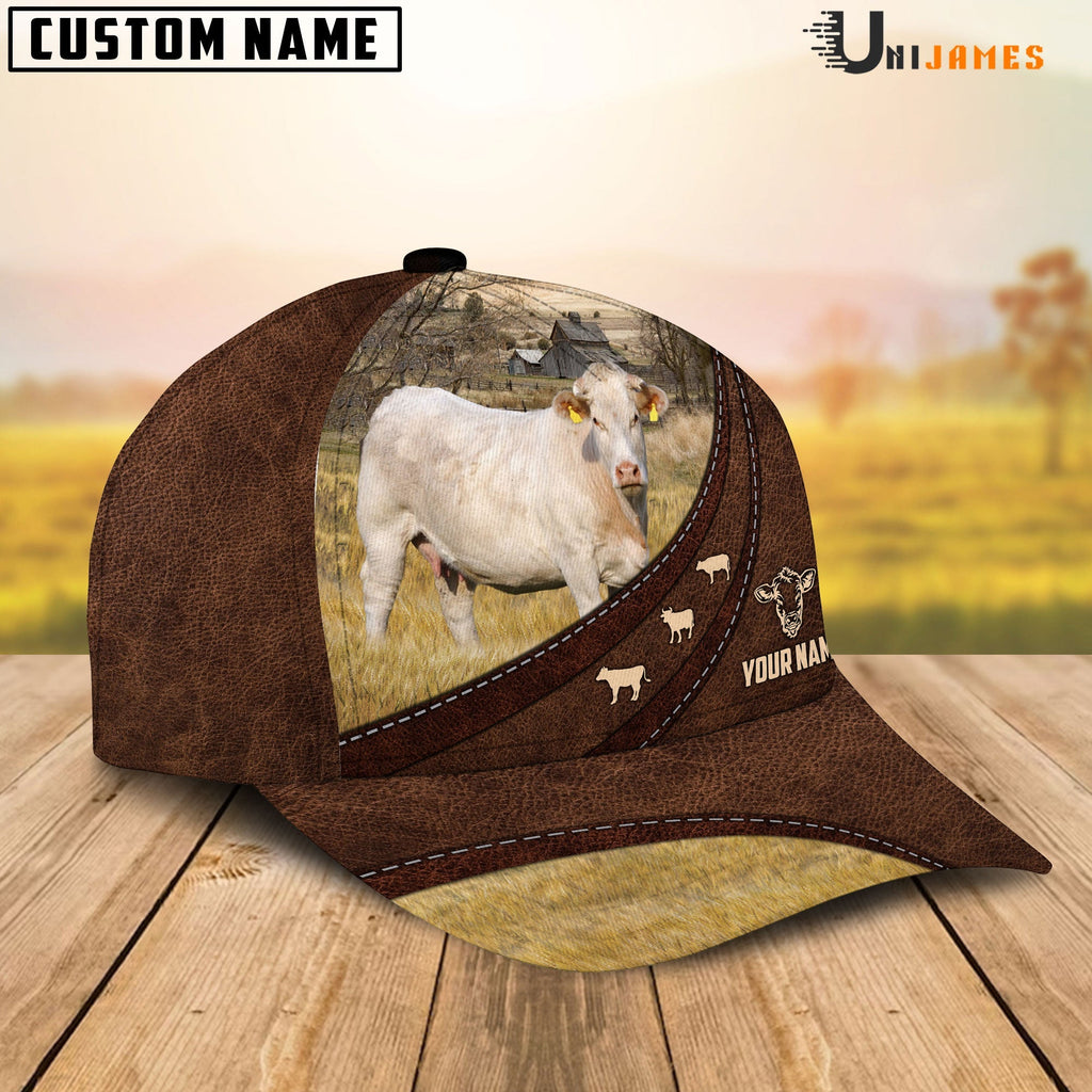 Charolais Amazing Farm Leather Pattern Customized Name Cap