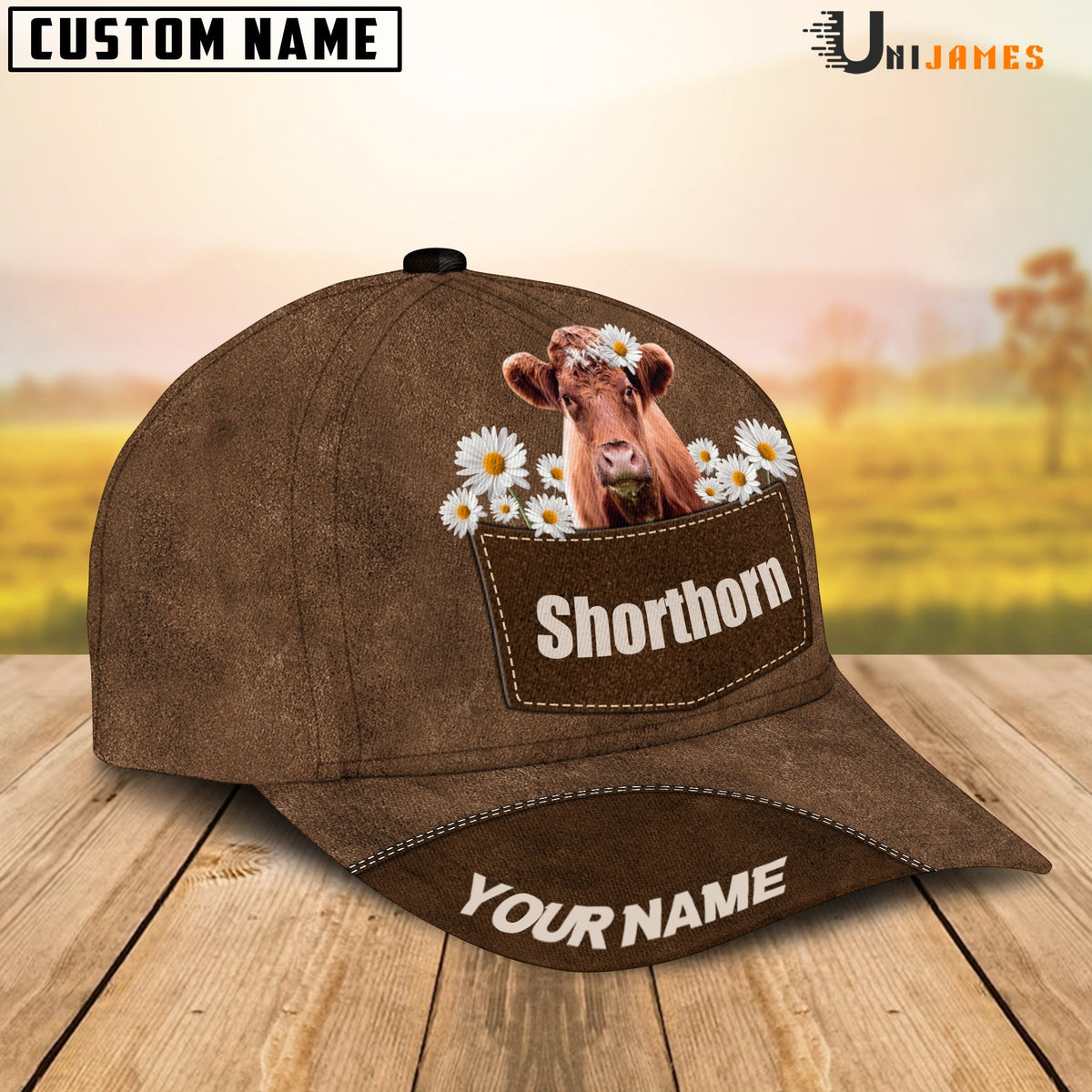 Shorthorn Daisy Flowers Brown Customized Name Cap