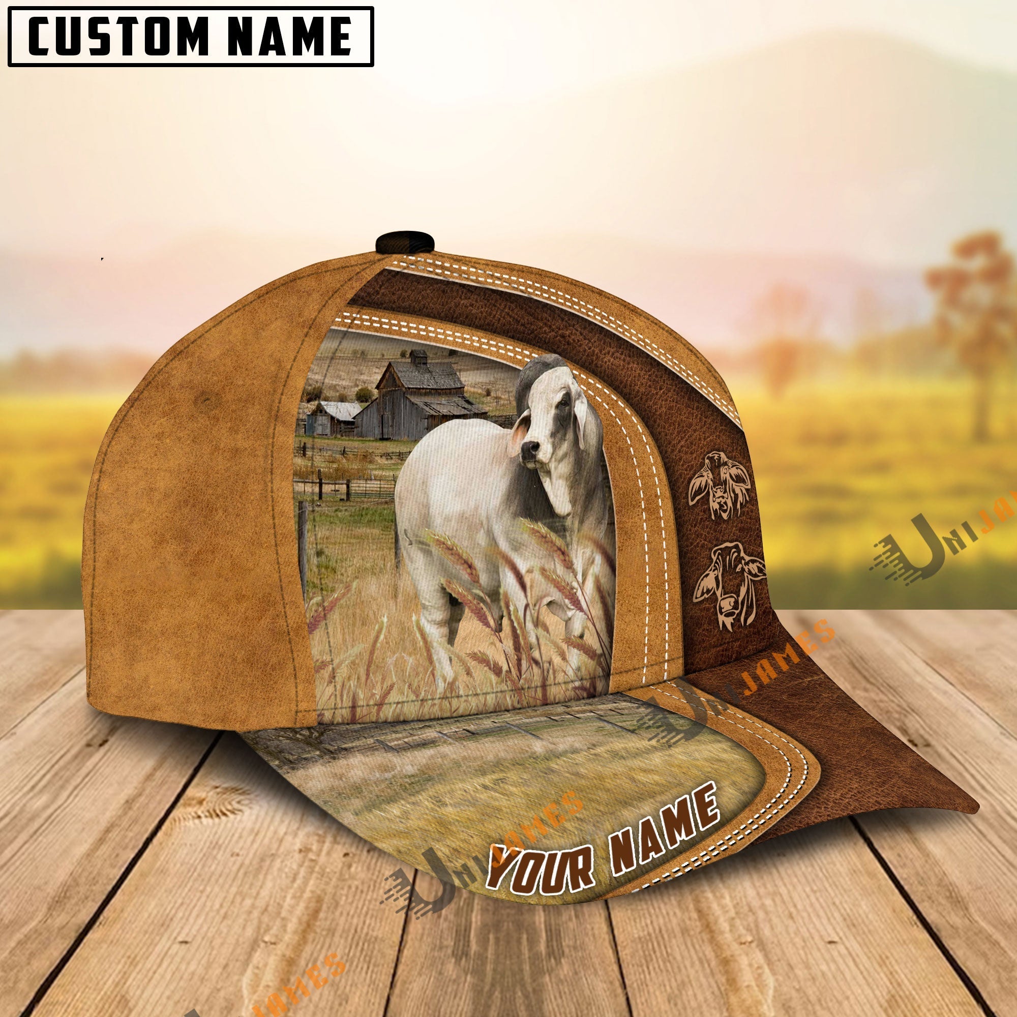 Brahman Ranch Lift Leather Pattern Customized Name Cap