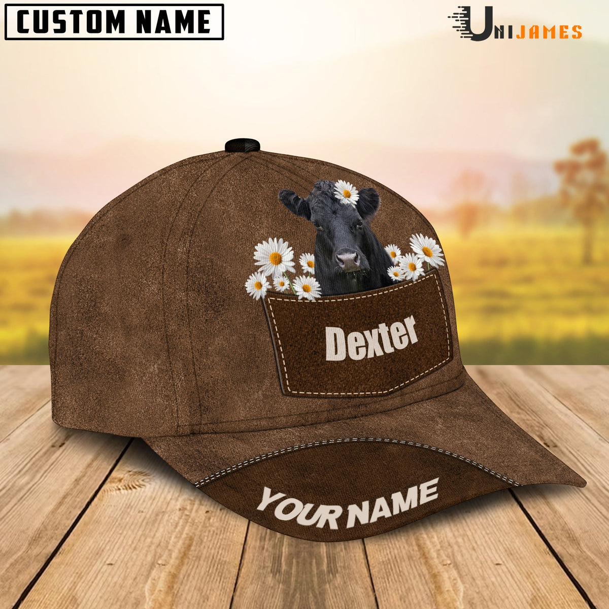Dexter Daisy Flowers Brown Customized Name Cap