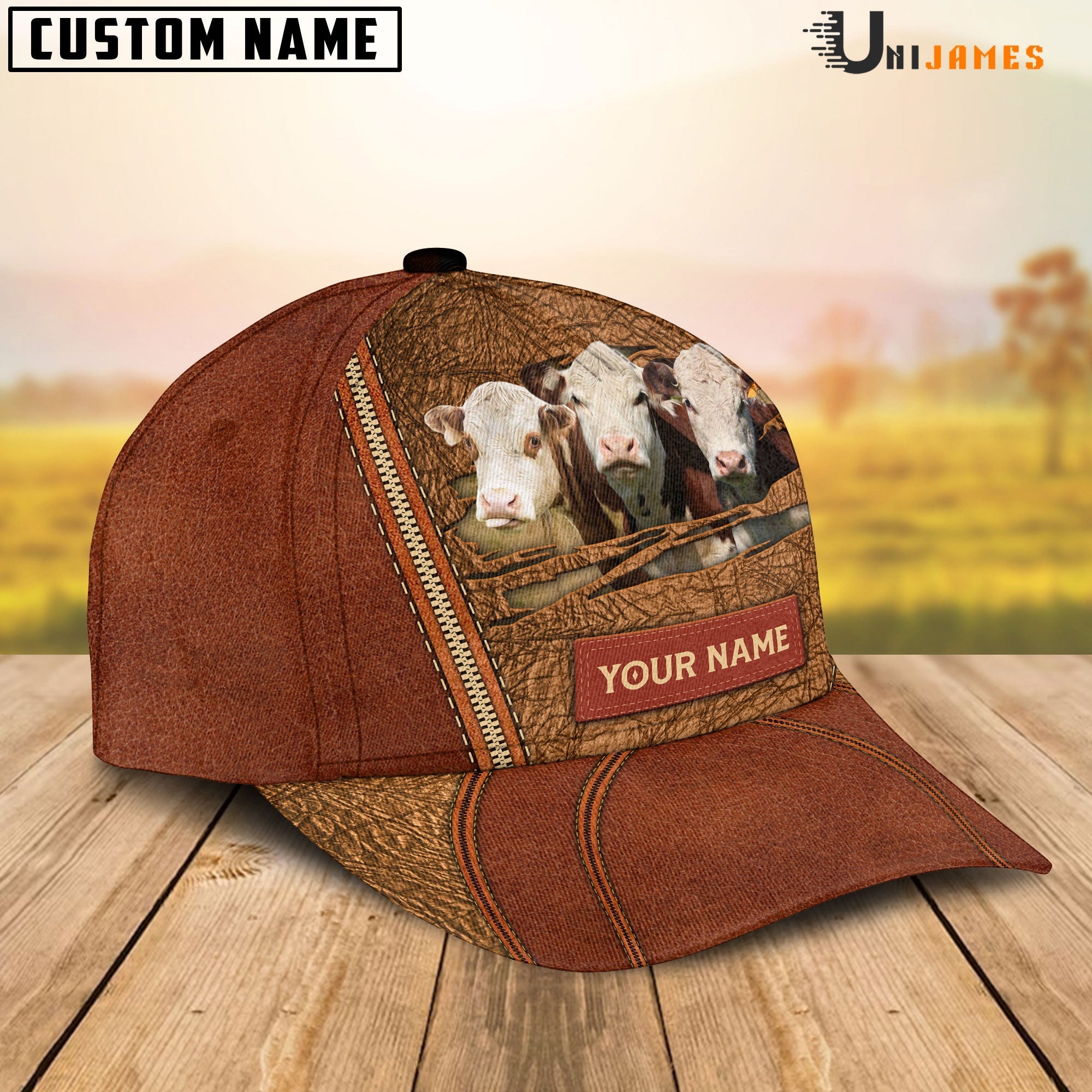 Hereford Happy Face Cattle Customized Name Cap