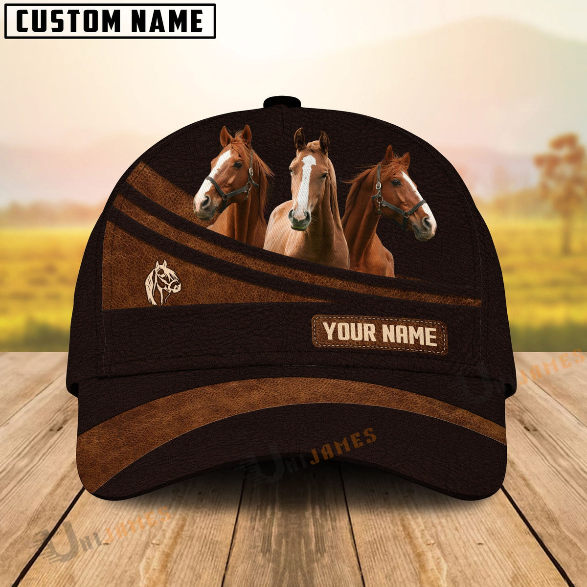 Horse Farm Leather Pattern Customized Name Cap
