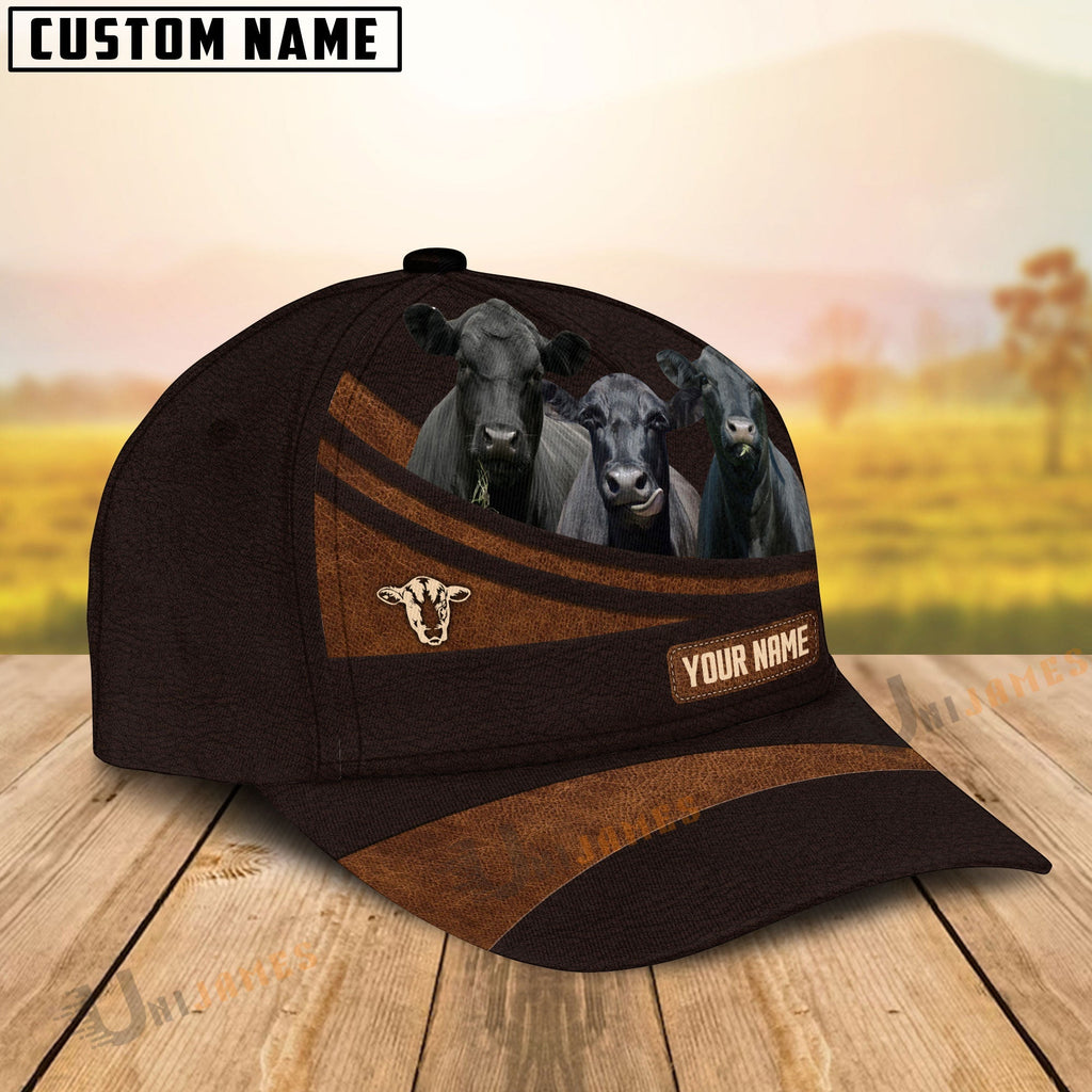Black Angus Farm Leather Pattern Customized Name Cap
