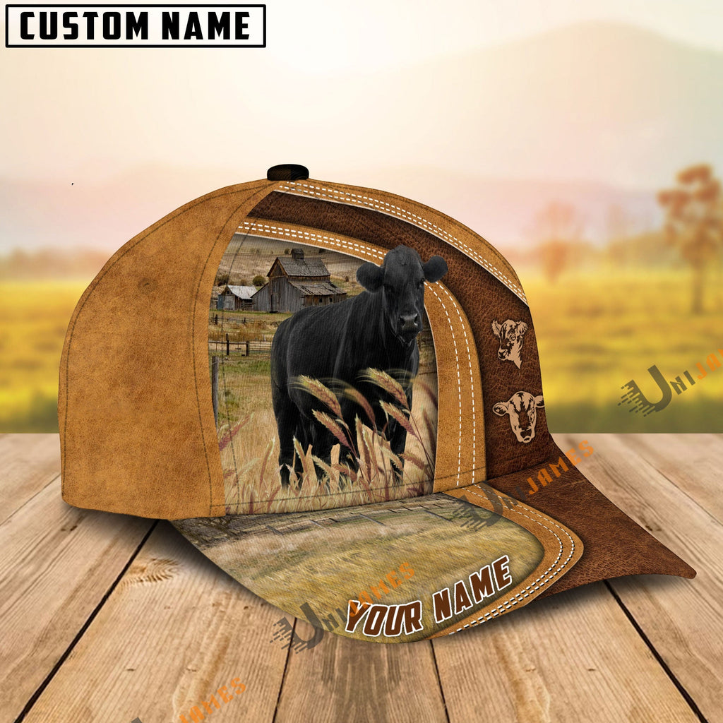 Black Angus Ranch Lift Leather Pattern Customized Name Cap