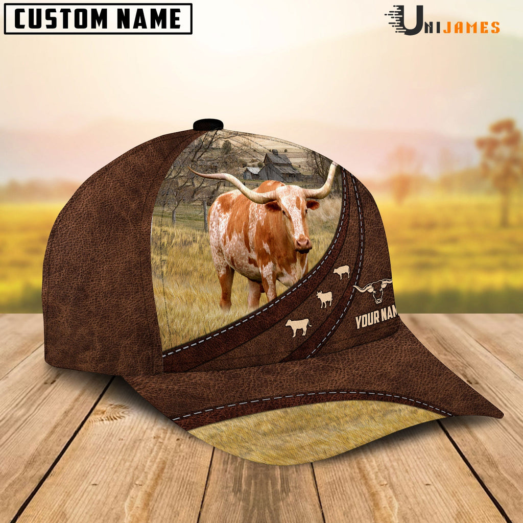 Texas Longhorn Amazing Farm Leather Pattern Customized Name Cap