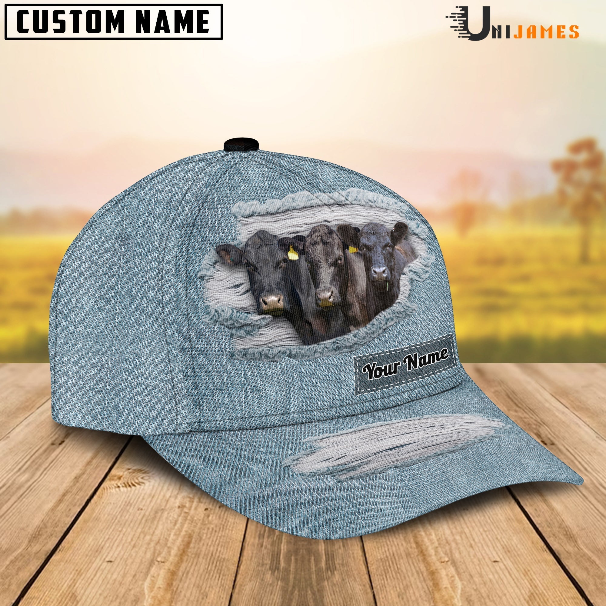Black Angus Jeans Style Pattern Customized Name Cap