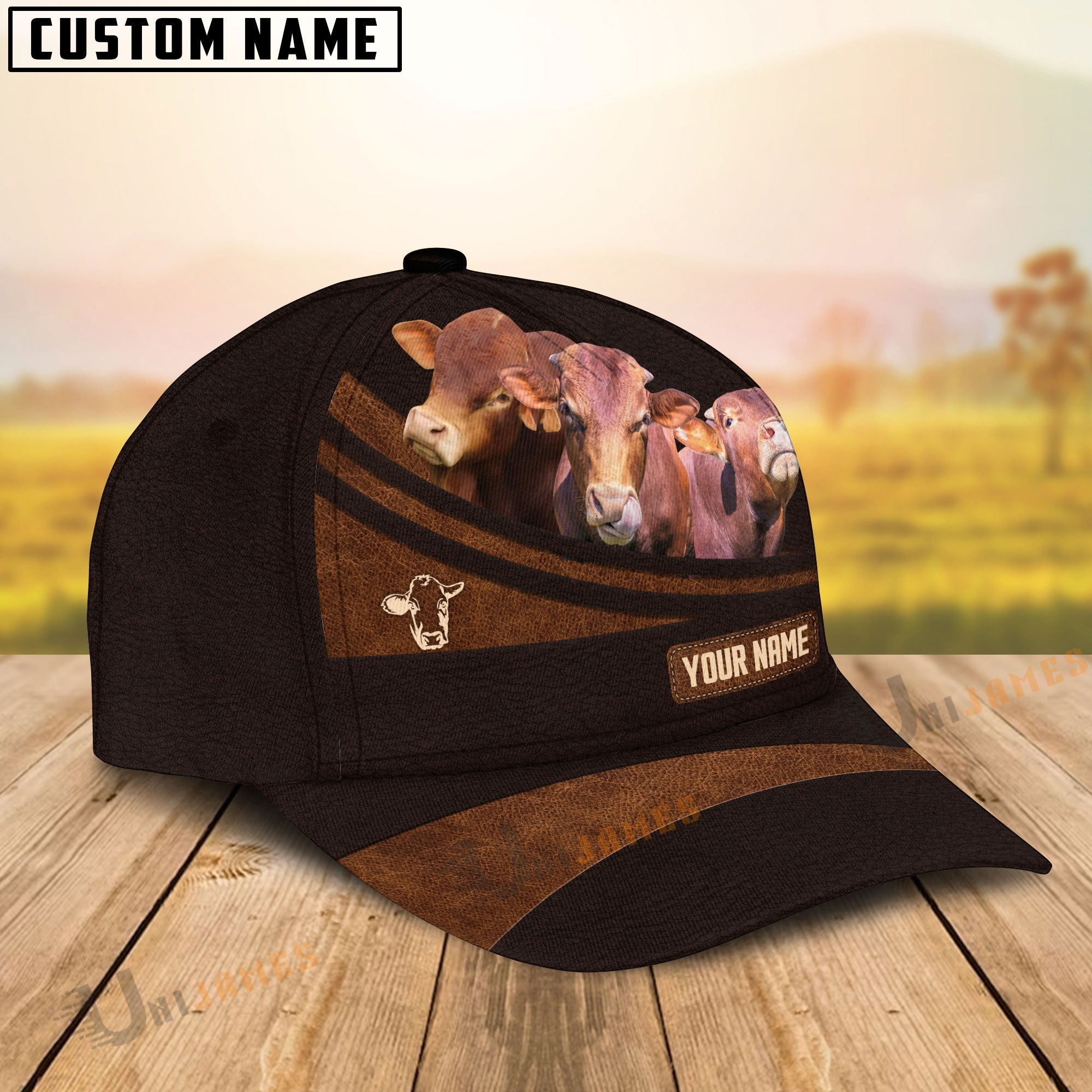 Beefmaster Farm Leather Pattern Customized Name Cap