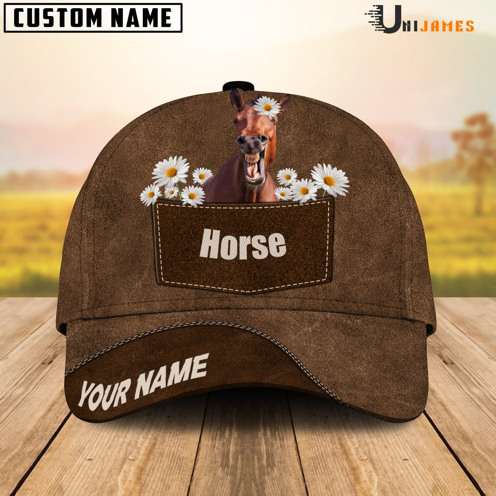 Horse Daisy Flowers Brown Customized Name Cap