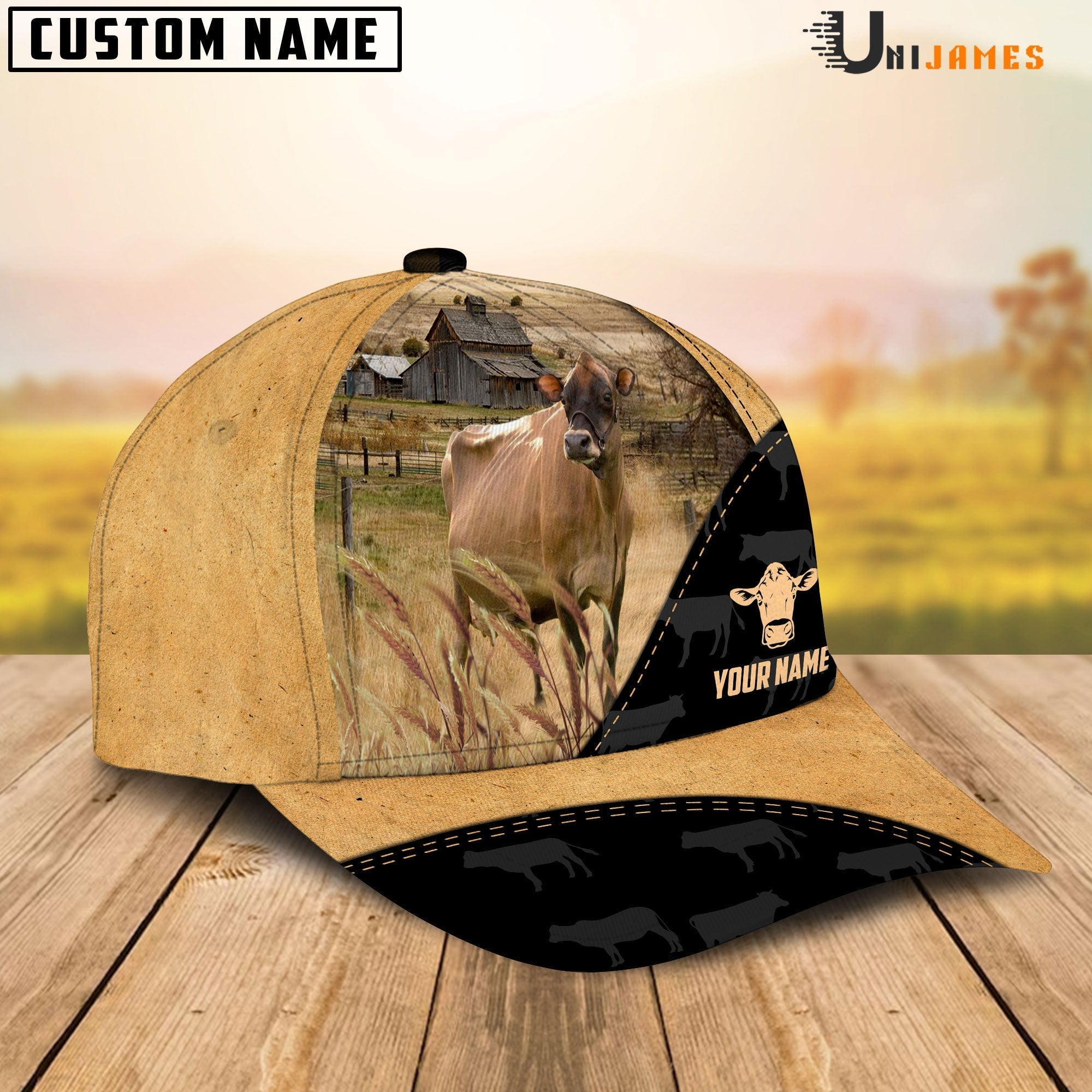 Jersey Cattle Black & Yellow Personalized Name Cap