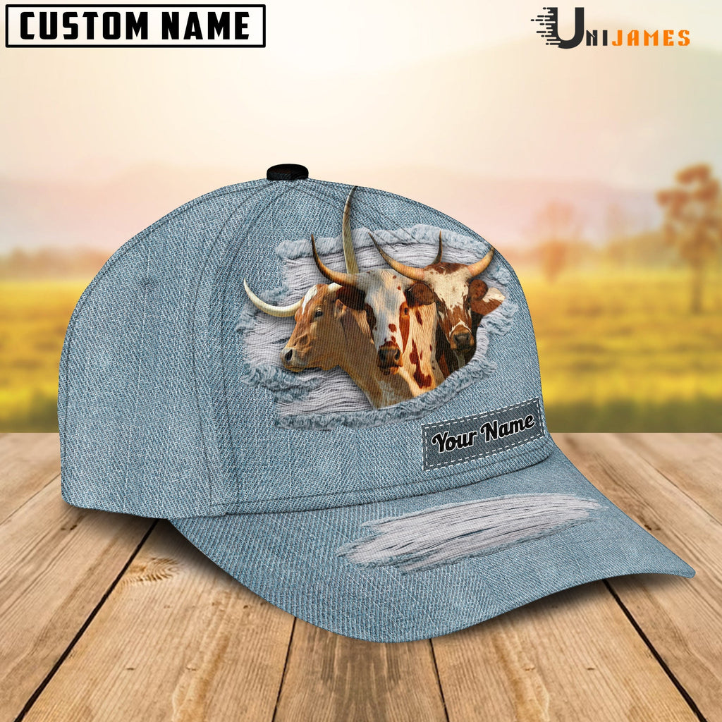 Texas Longhorn Jeans Style Pattern Customized Name Cap