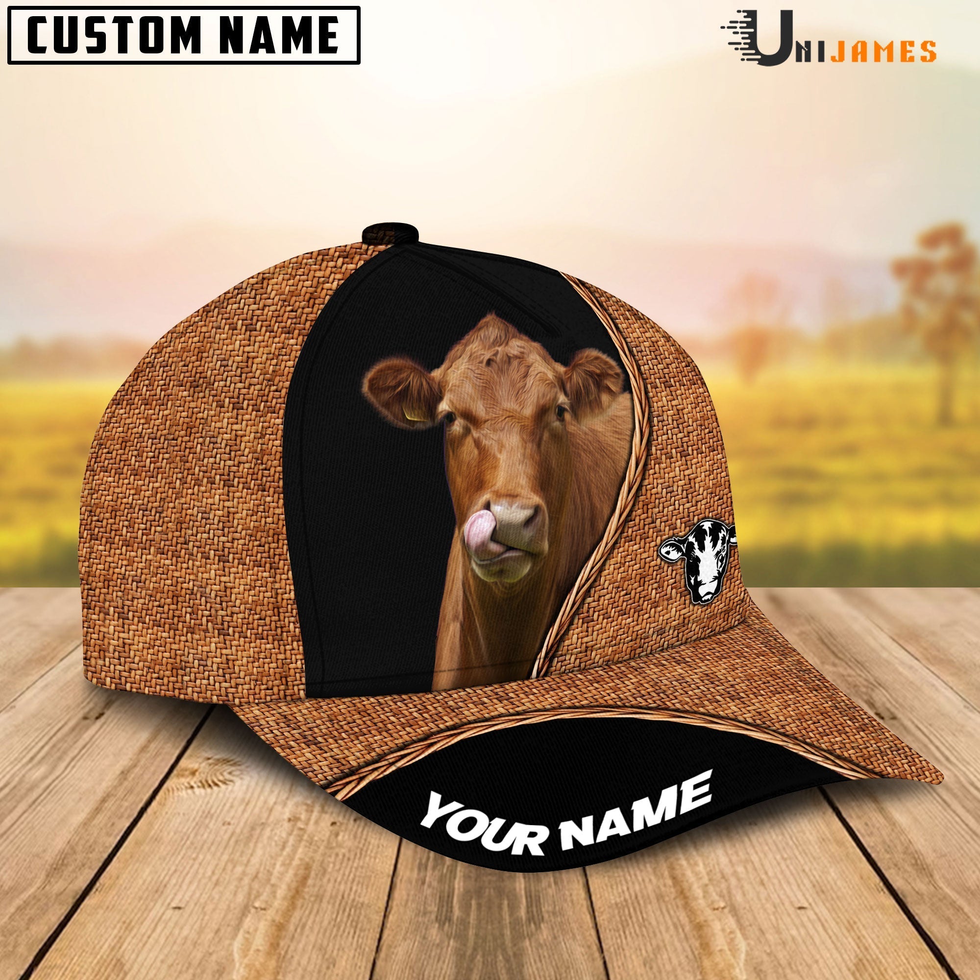Red Angus Rattan Pattern Customized Name Cap