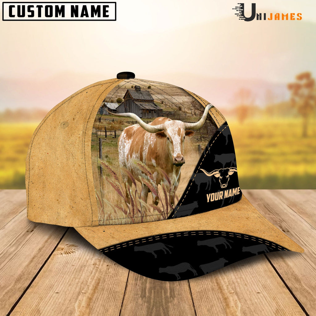 TX Longhorn Cattle Black & Yellow Personalized Name Cap