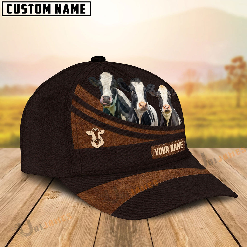 Holstein Farm Leather Pattern Customized Name Cap