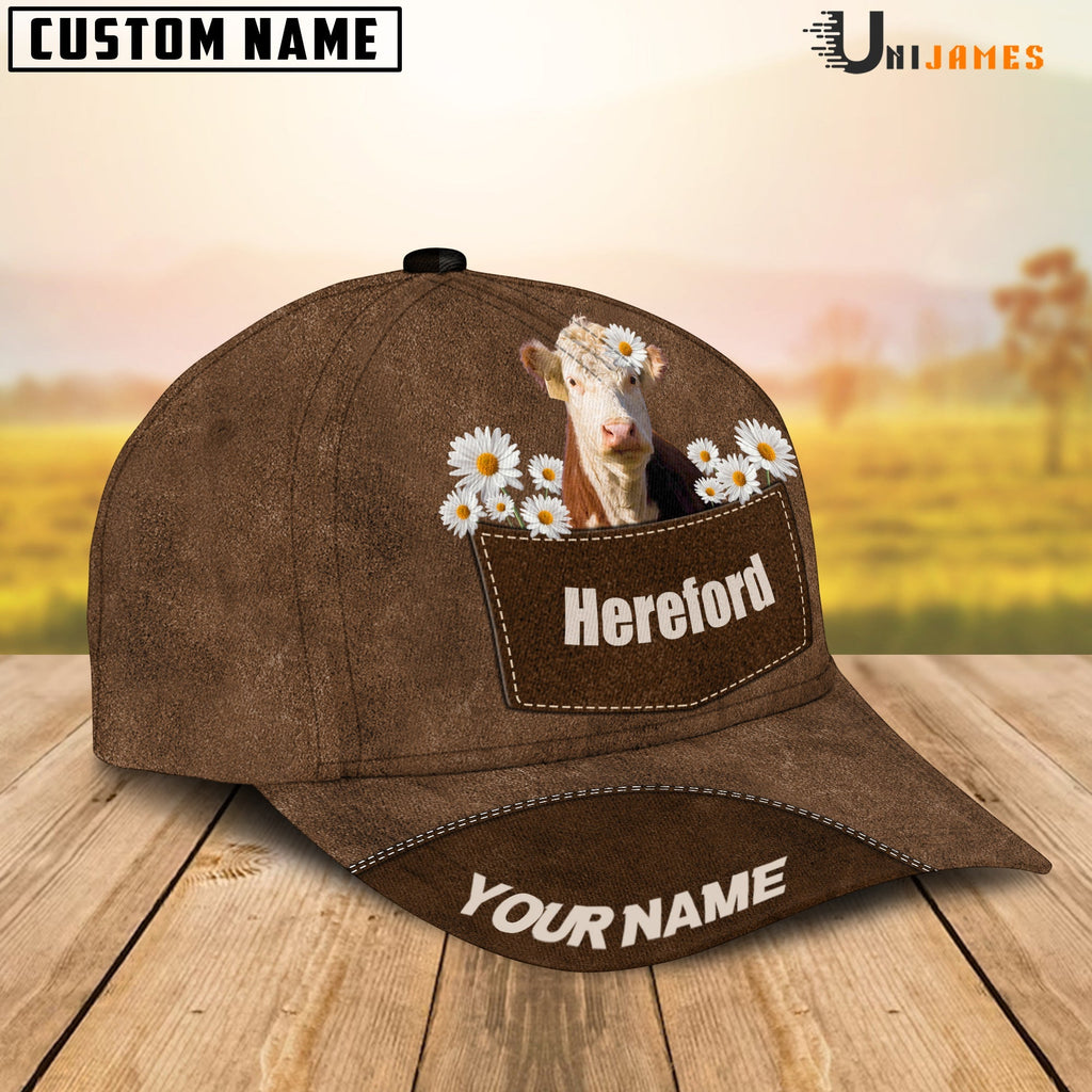 Hereford Daisy Flowers Brown Customized Name Cap