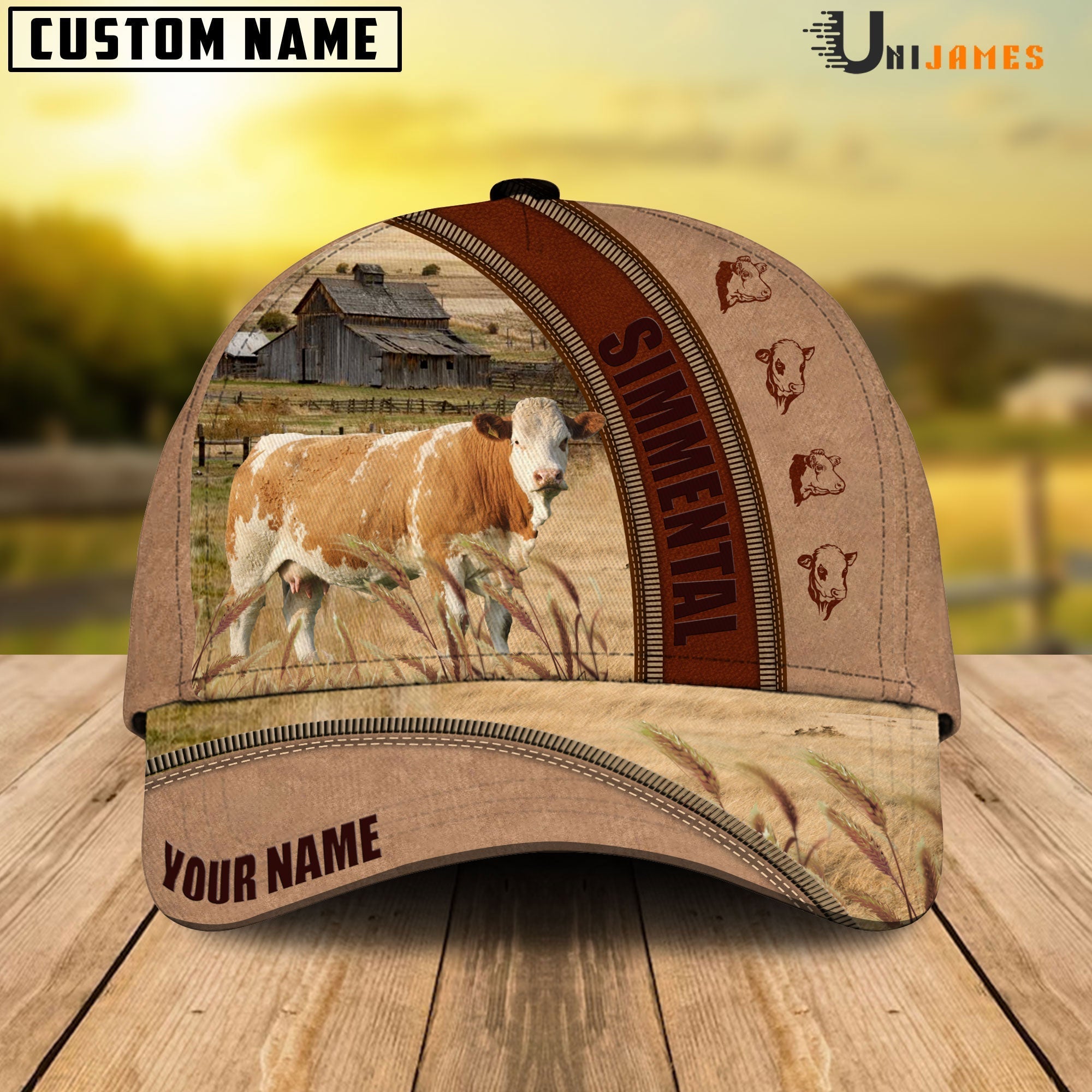 Simmental Farming Light Brown Personalized Name Cap