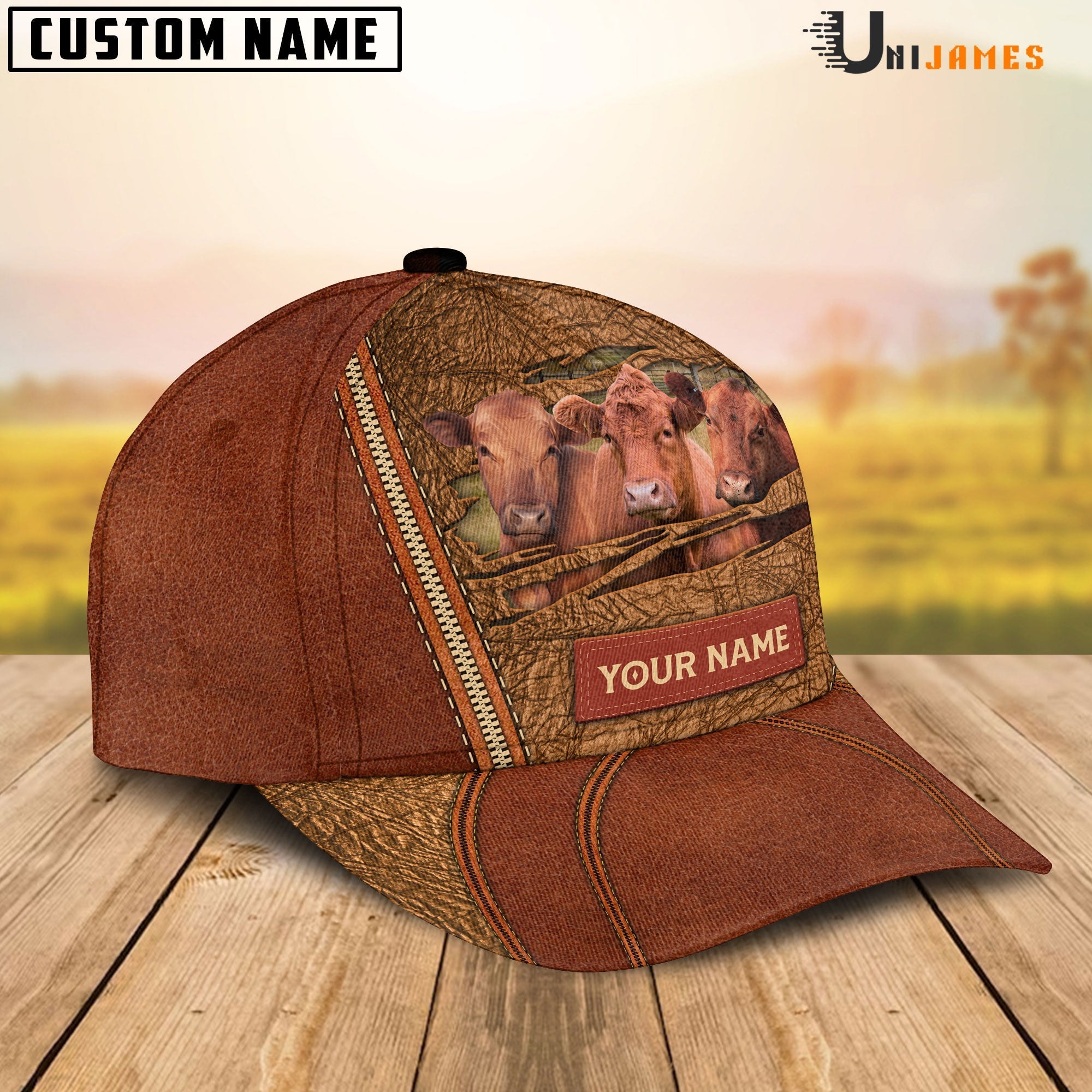 Red Angus Happy Face Cattle Customized Name Cap