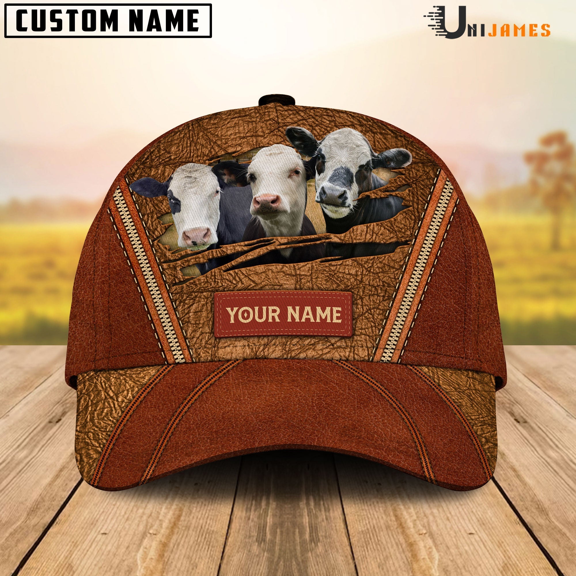 Black Baldy Happy Face Cattle Customized Name Cap