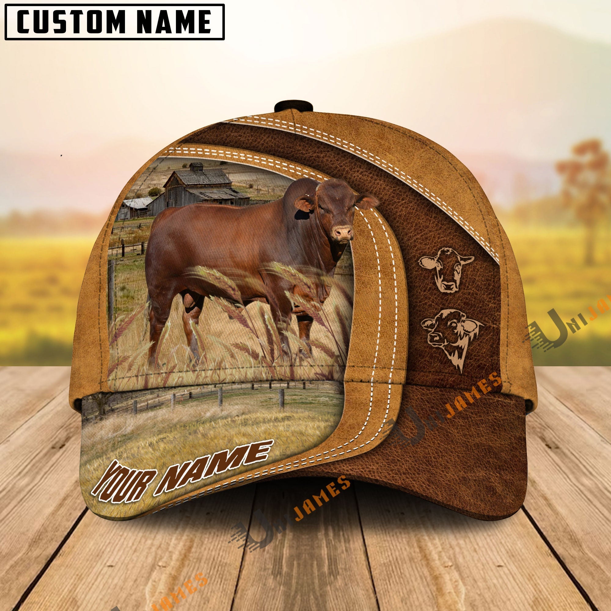 Beefmaster Ranch Lift Leather Pattern Customized Name Cap