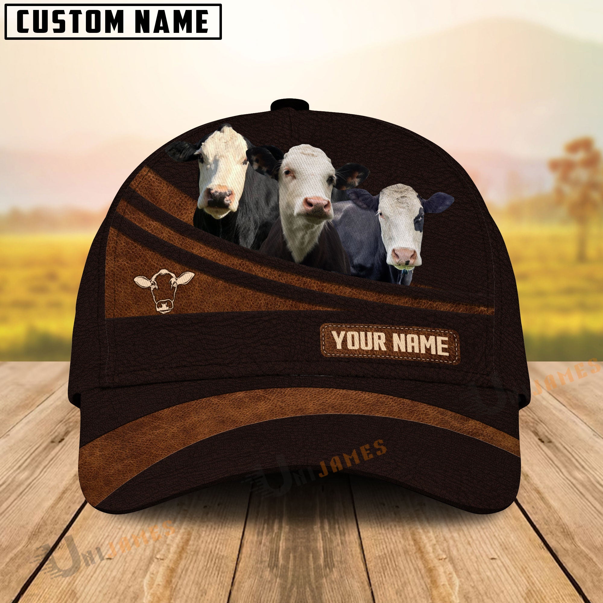 Black Baldy Farm Leather Pattern Customized Name Cap