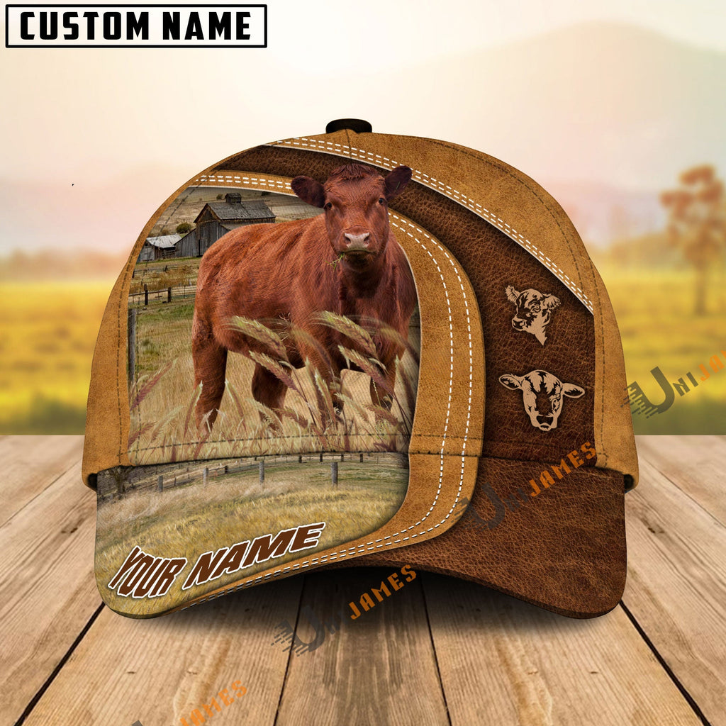 Red Angus Ranch Lift Leather Pattern Customized Name Cap