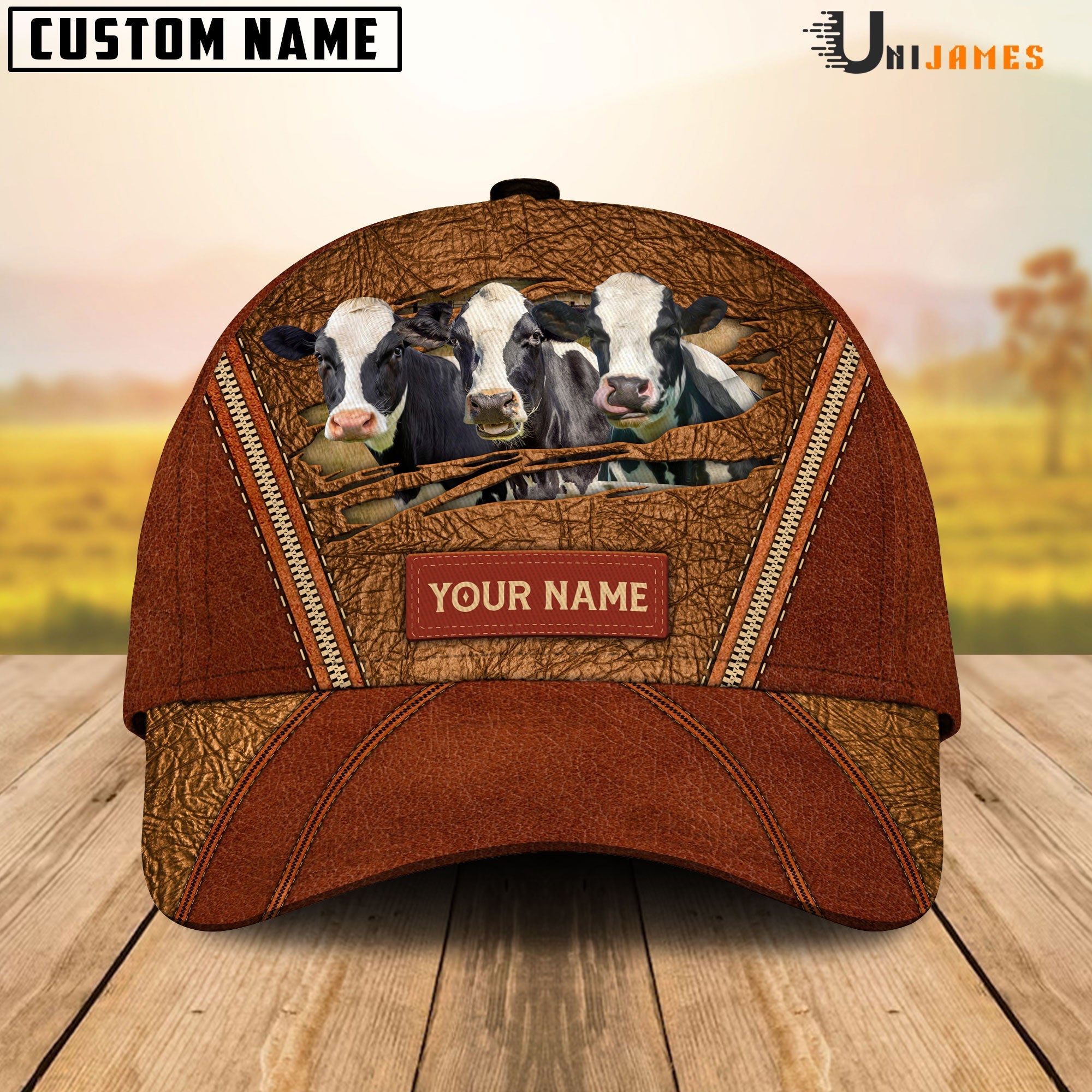 Holstein Happy Face Cattle Customized Name Cap
