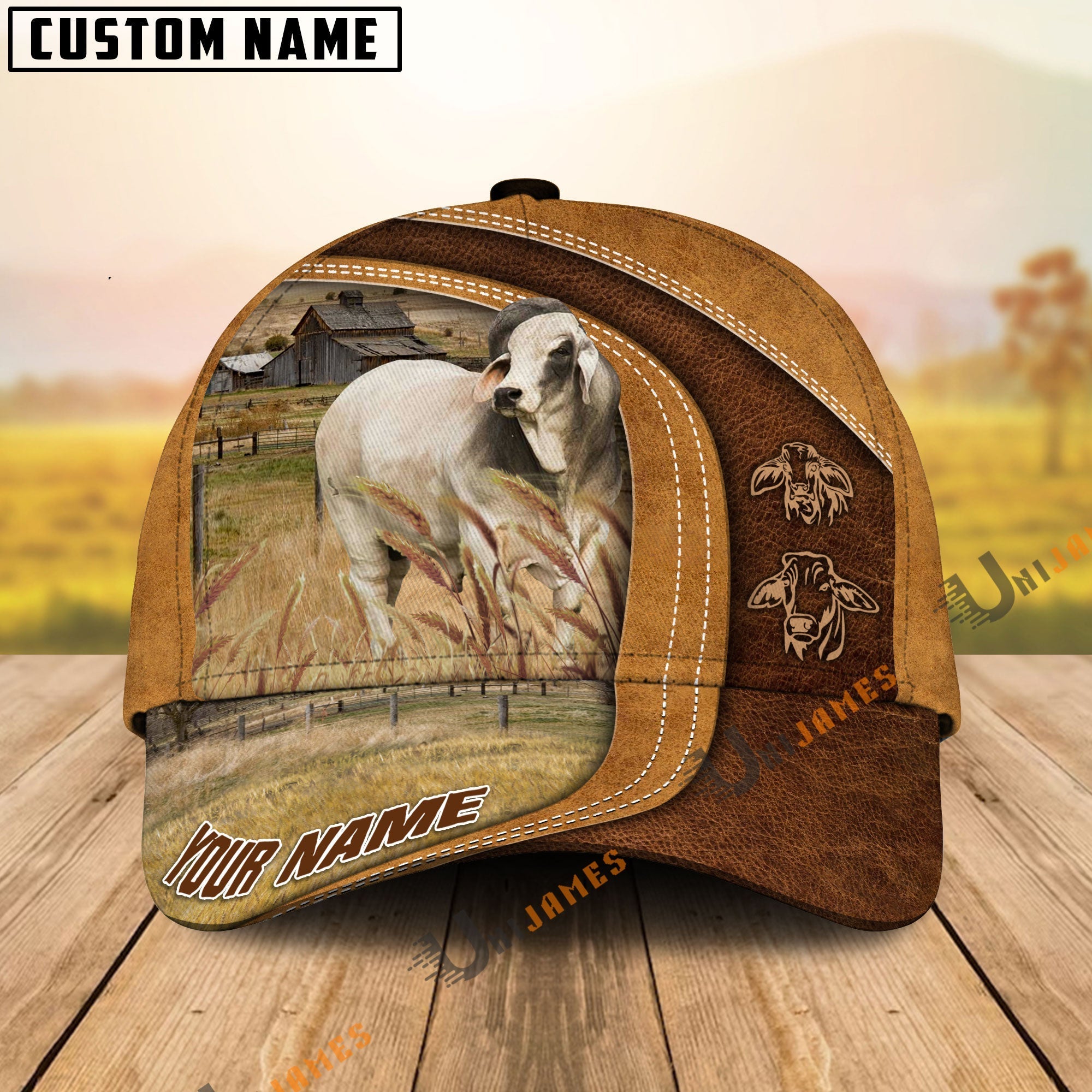 Brahman Ranch Lift Leather Pattern Customized Name Cap