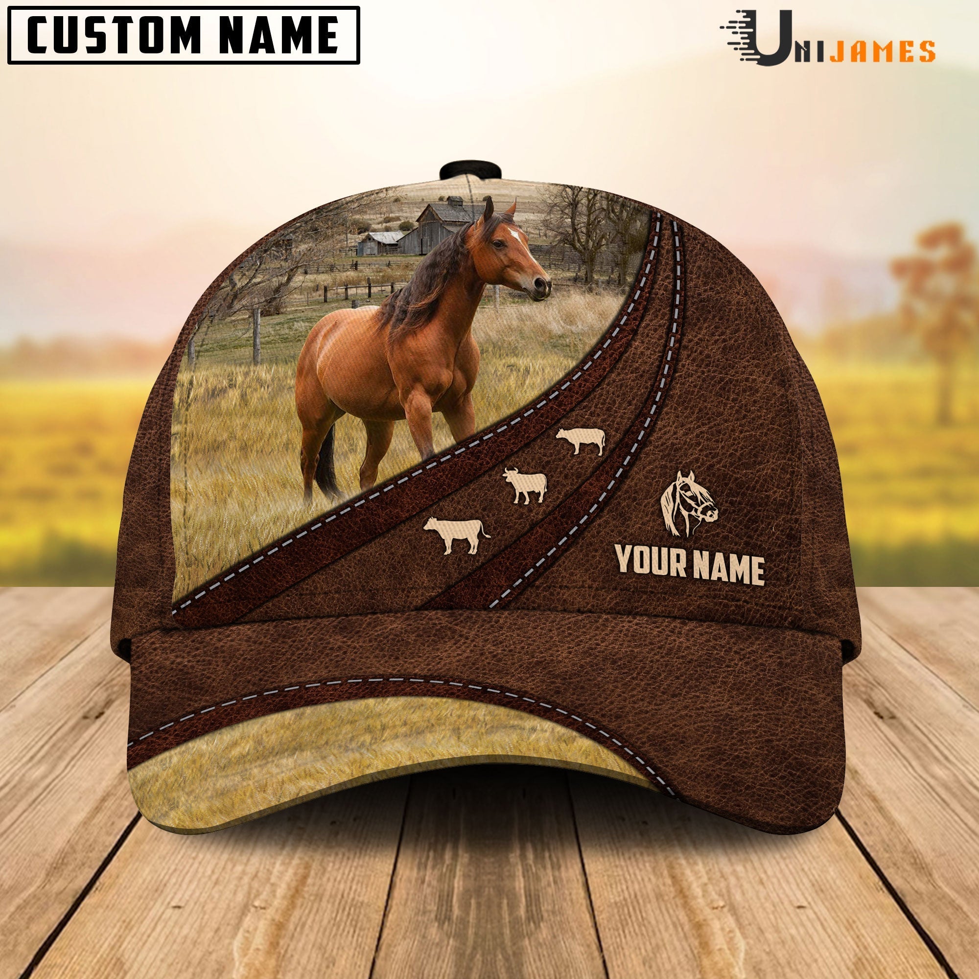 Horse Amazing Farm Leather Pattern Customized Name Cap