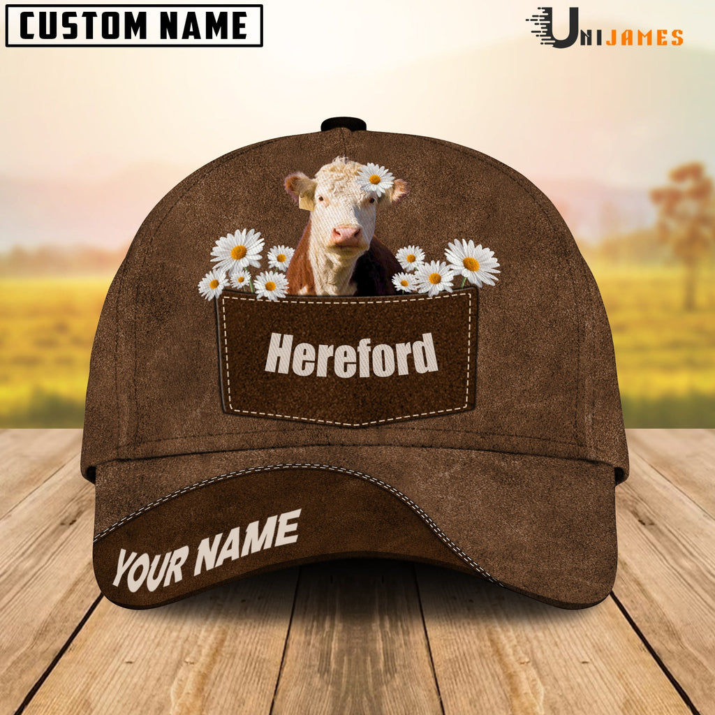 Hereford Daisy Flowers Brown Customized Name Cap