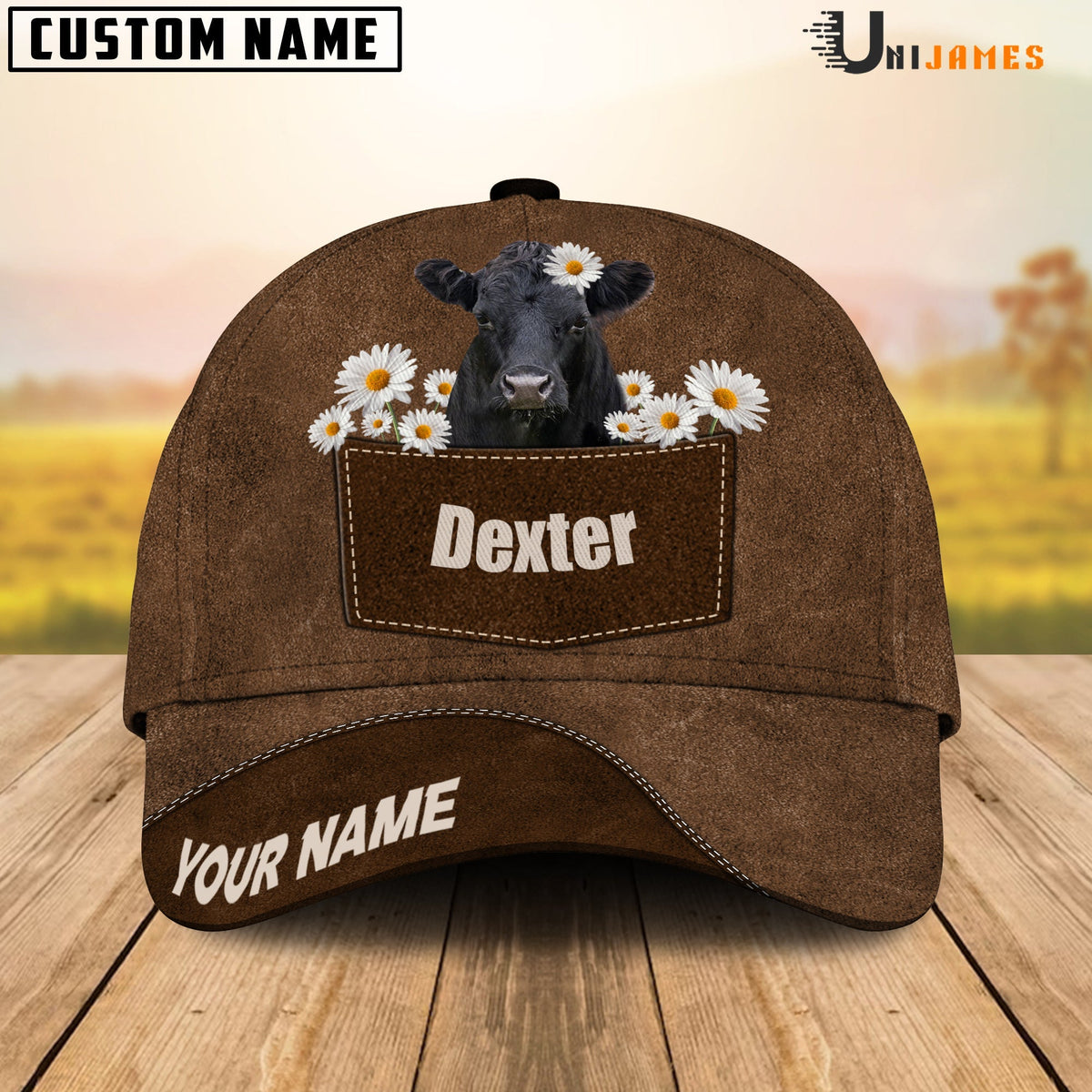 Dexter Daisy Flowers Brown Customized Name Cap