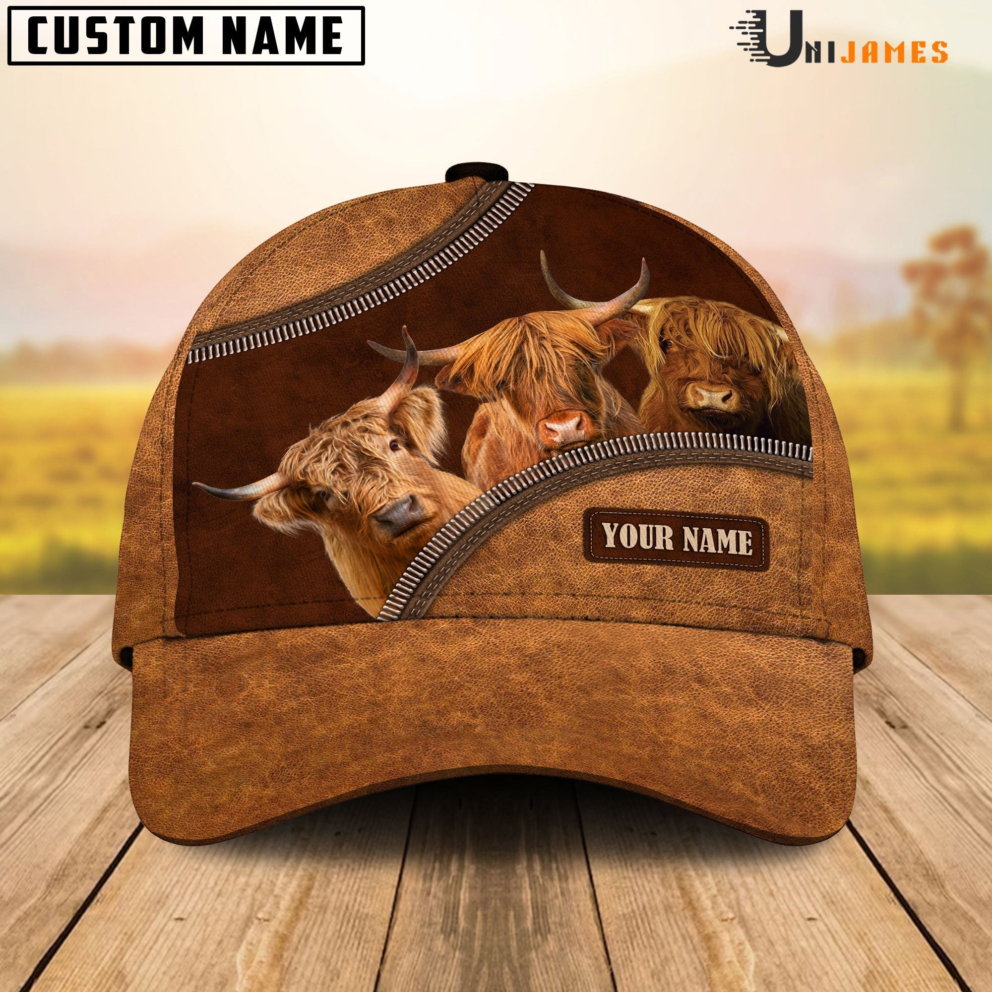 Highland Happiness Leather Pattern Customized Name Cap
