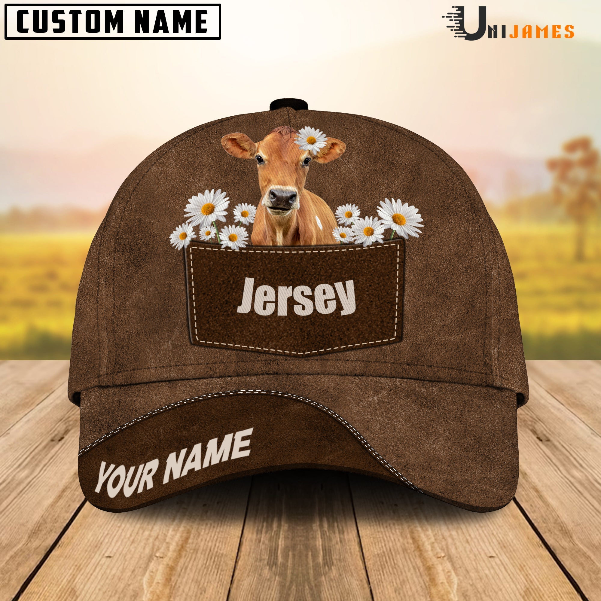 Jersey Daisy Flowers Brown Customized Name Cap