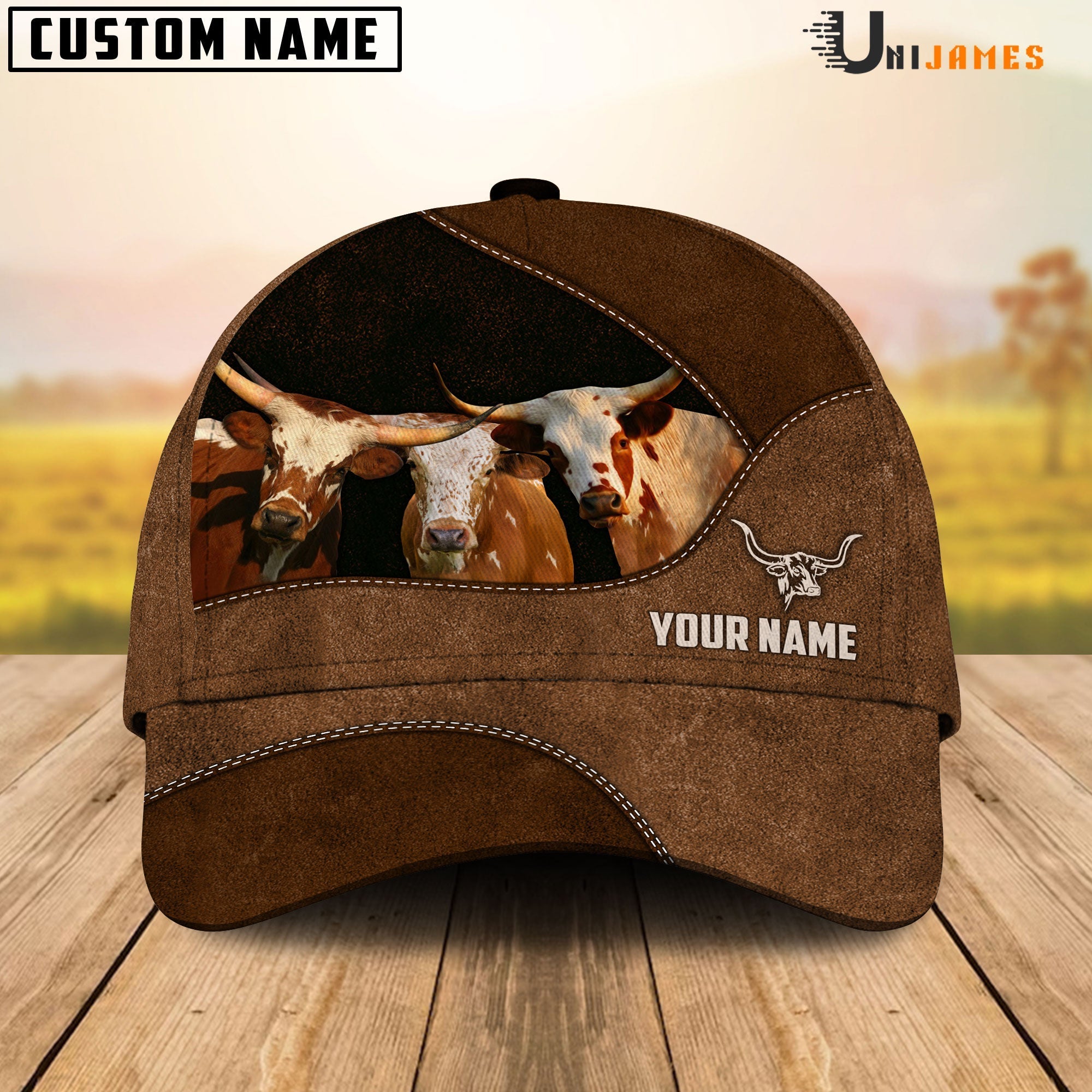 Texas Longhorn Happiness Farming Life Customized Name Cap