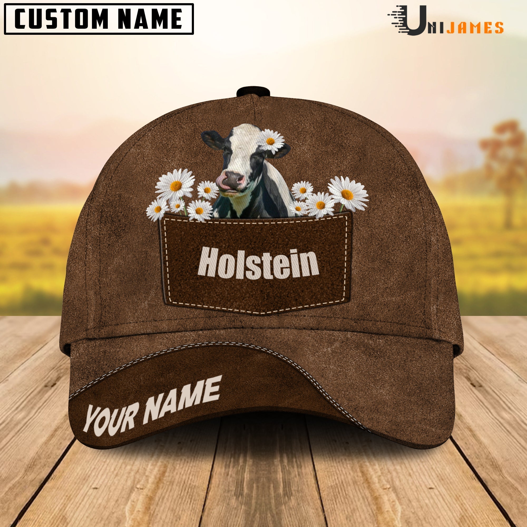 Holstein Daisy Flowers Brown Customized Name Cap