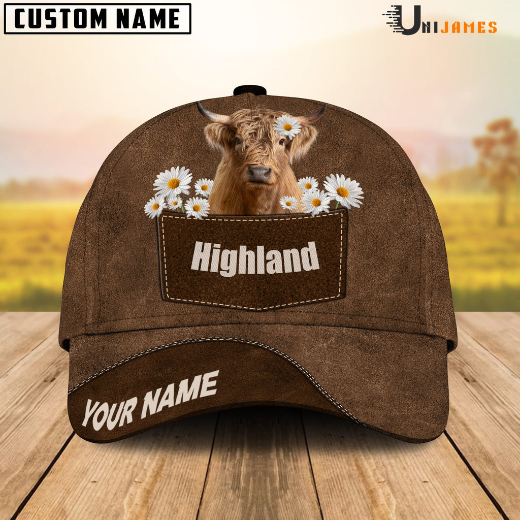 Highland Daisy Flowers Brown Customized Name Cap