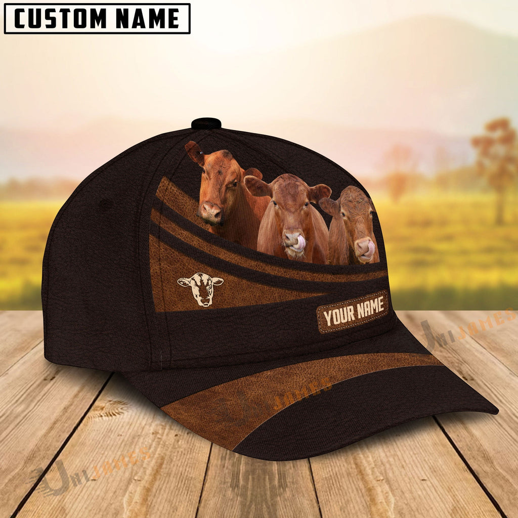Red Angus Farm Leather Pattern Customized Name Cap