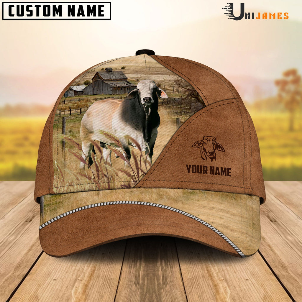 Brahman Cattle Personalized Name Brown Farm Cap