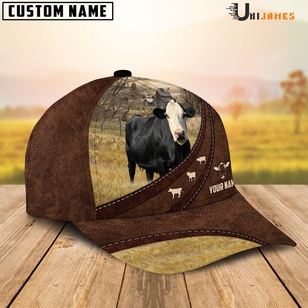 Black Baldy Amazing Farm Leather Pattern Customized Name Cap