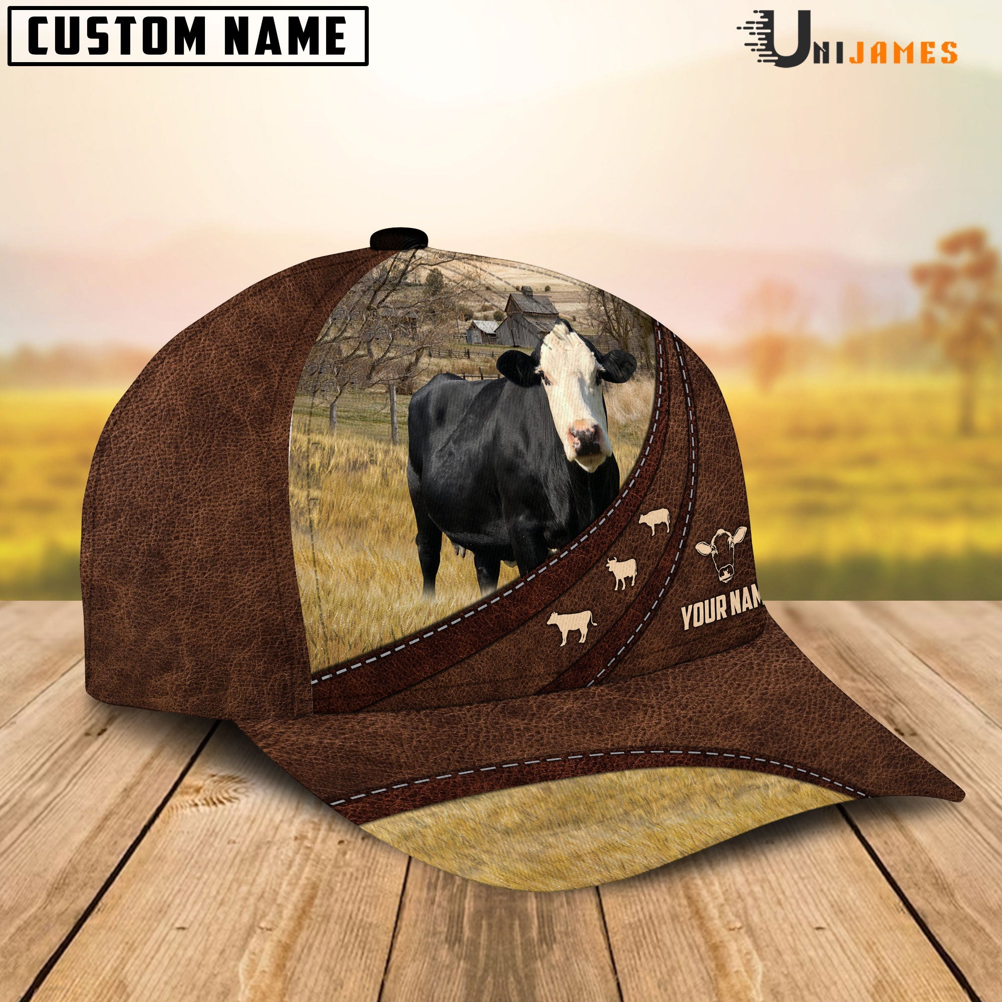Black Baldy Amazing Farm Leather Pattern Customized Name Cap