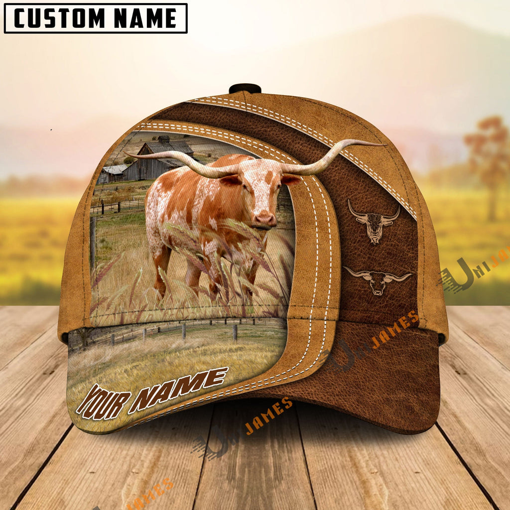 Texas Longhorn Ranch Lift Leather Pattern Customized Name Cap