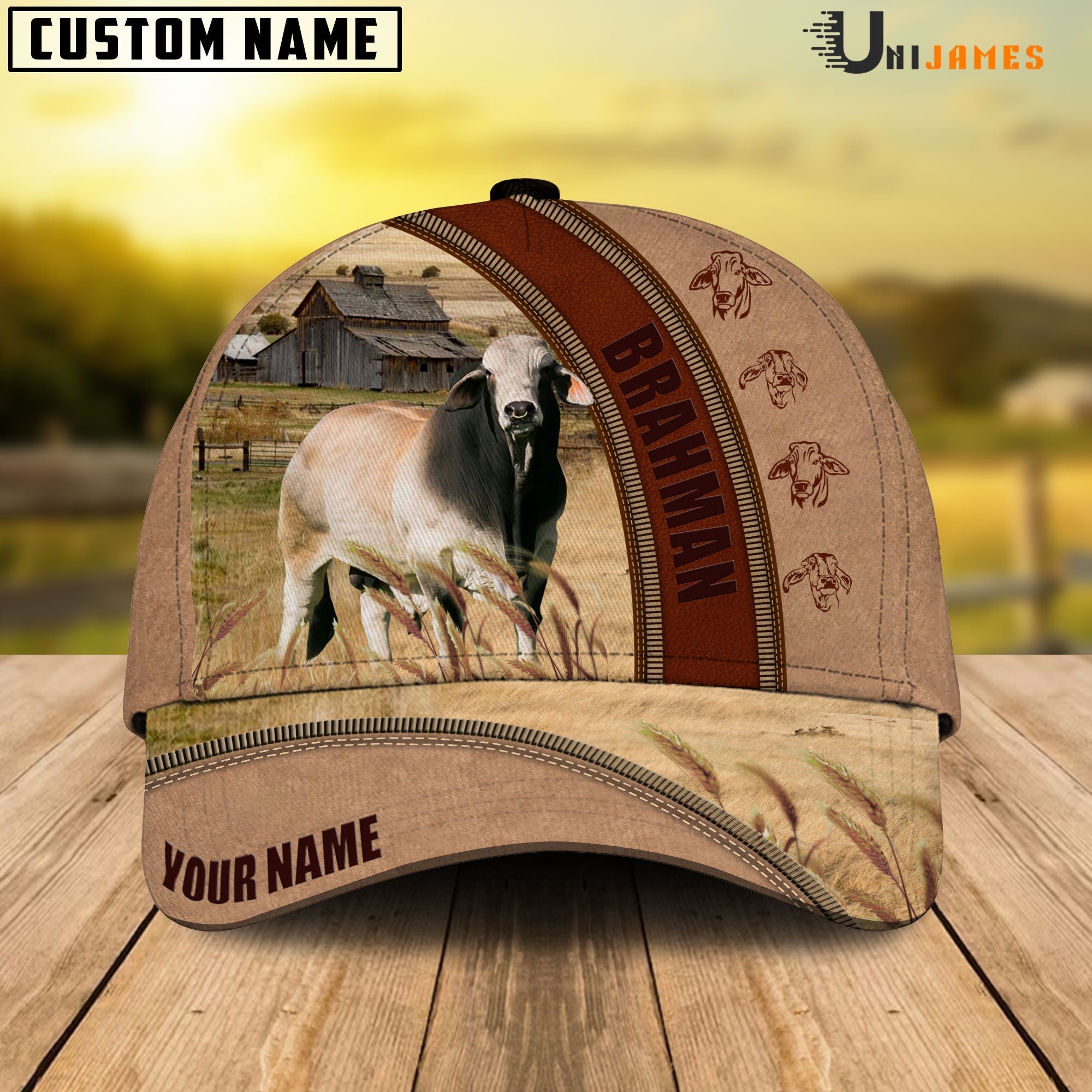 Brahman Farming Light Brown Personalized Name Cap