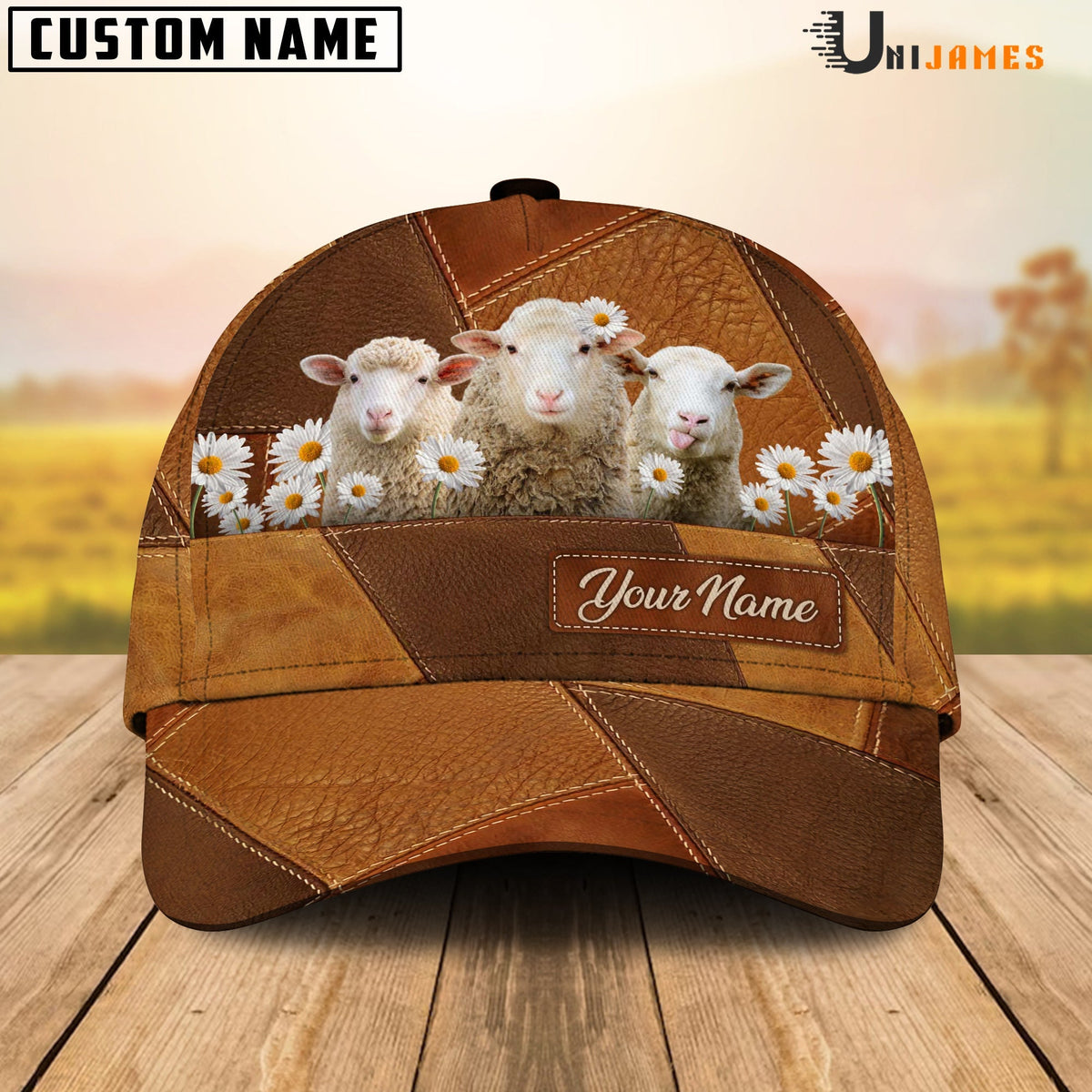 Sheep Daisy Flowers Customized Name Cap