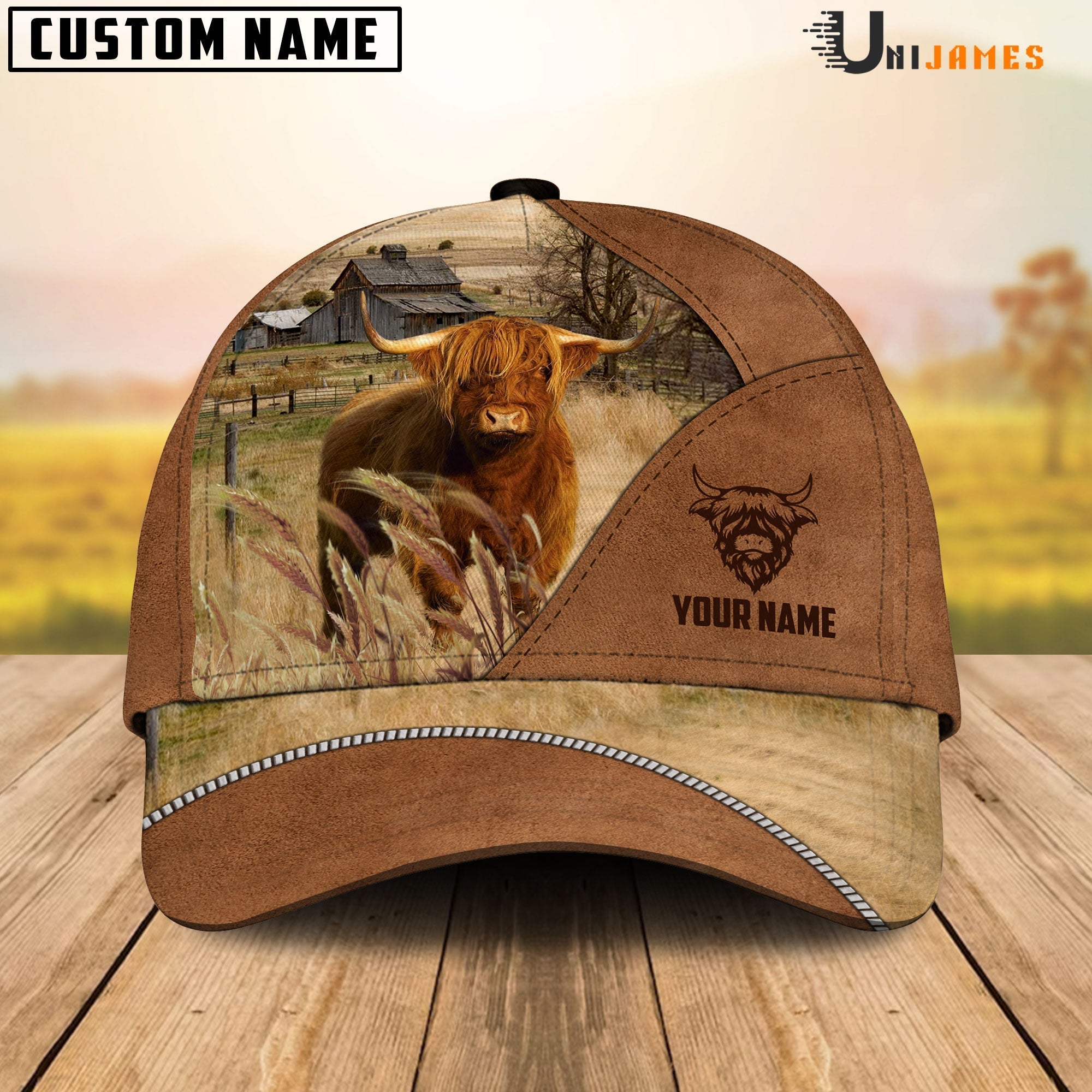 Highland Cattle Personalized Name Brown Farm Cap