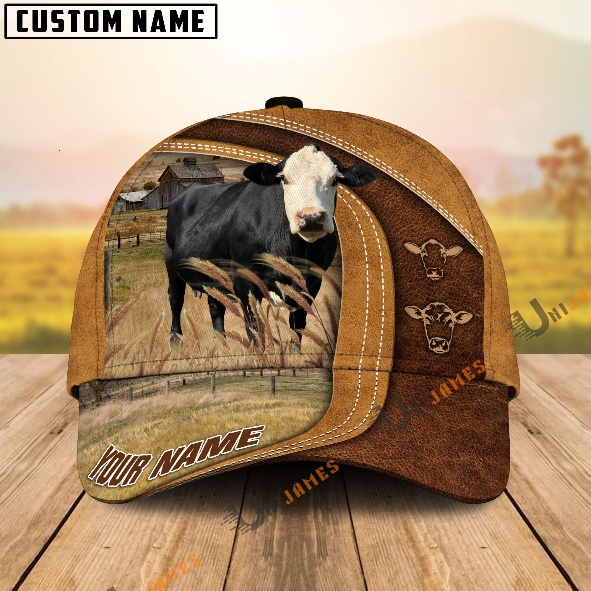 Black Baldy Ranch Lift Leather Pattern Customized Name Cap