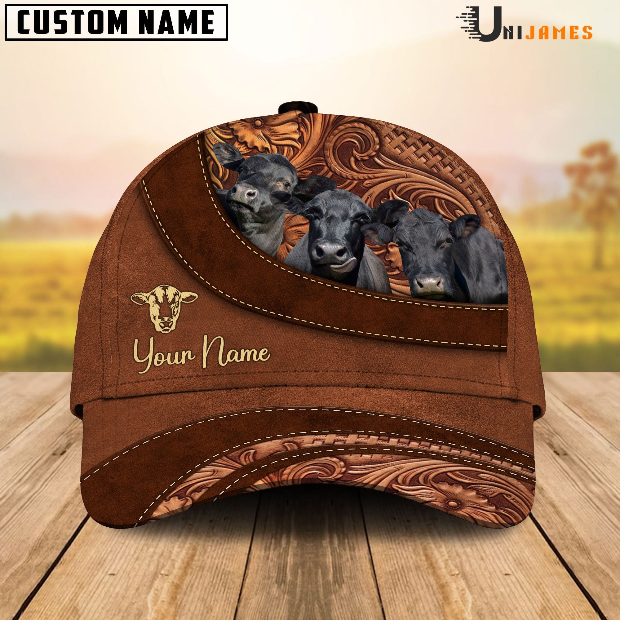 Black Angus Farming Life Customized Name Cap