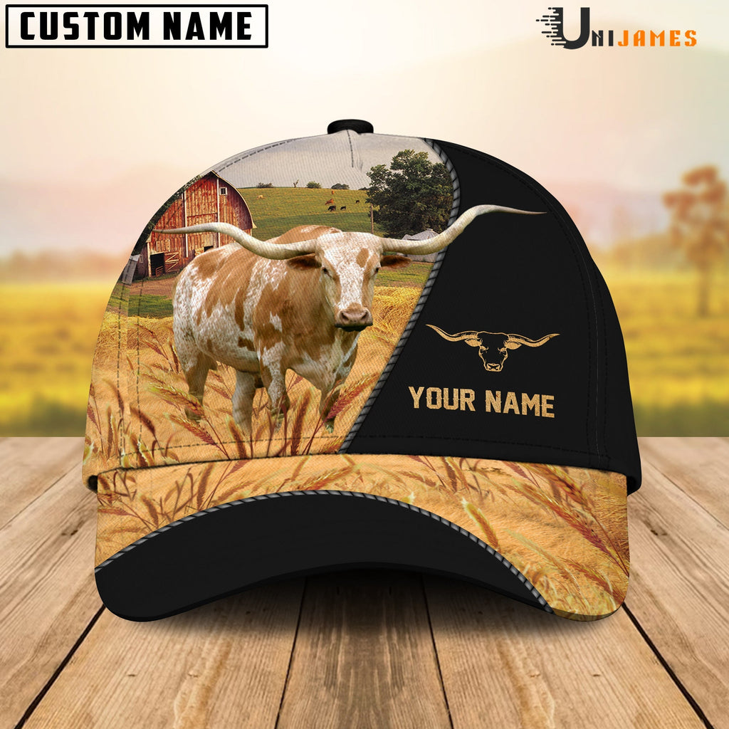 Texas Longhorn Barn Farm Black Customized Name Cap