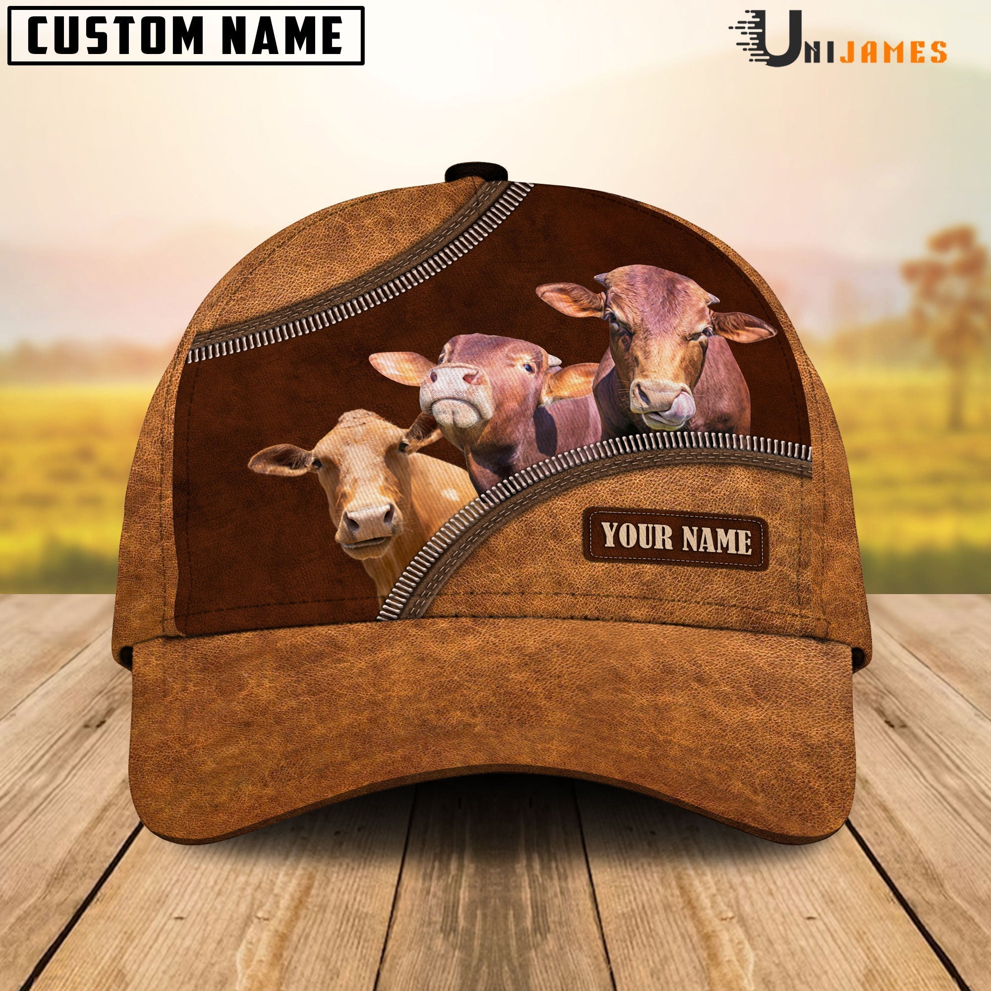 Beefmaster Happiness Leather Pattern Customized Name Cap