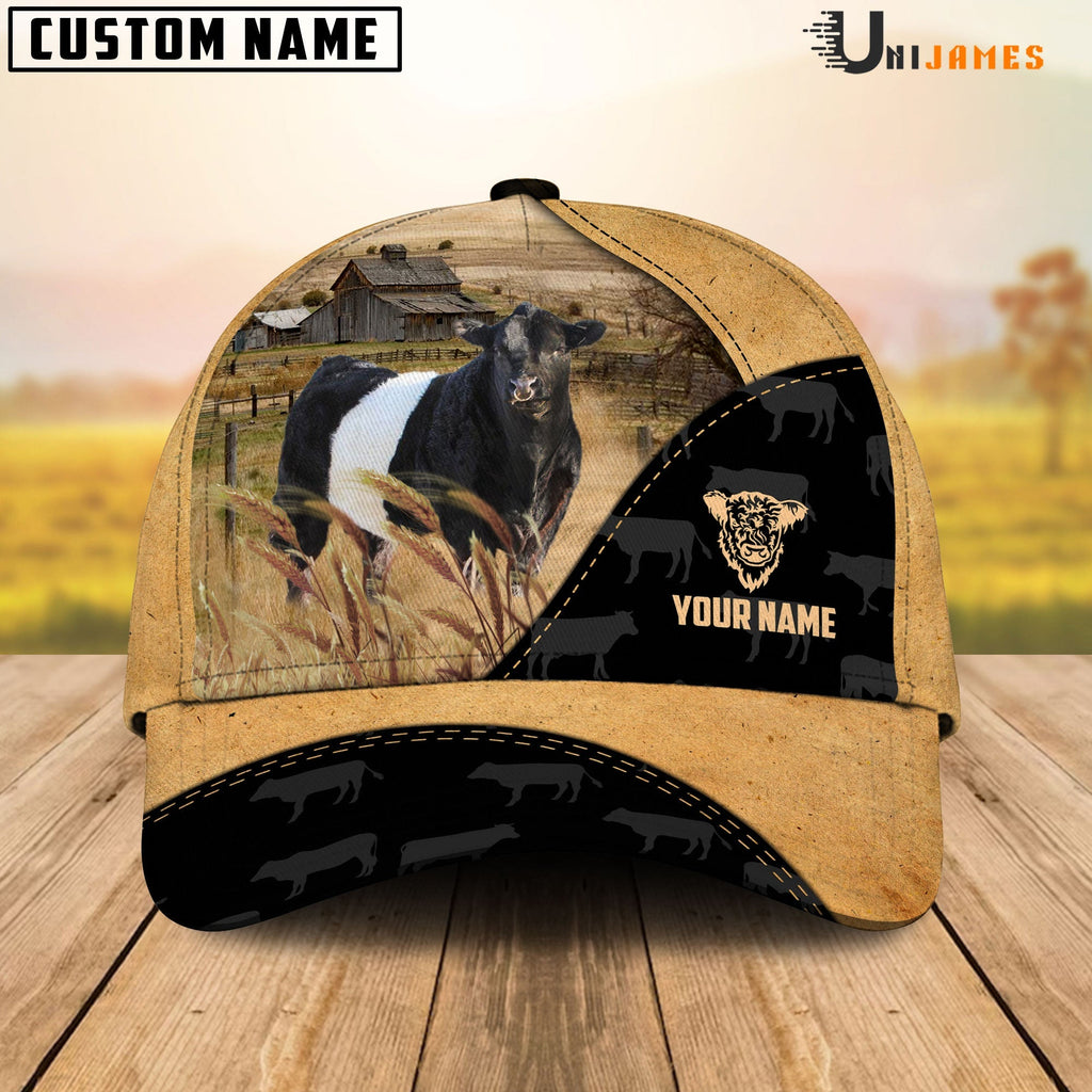 Belted Galloway Cattle Black & Yellow Personalized Name Cap