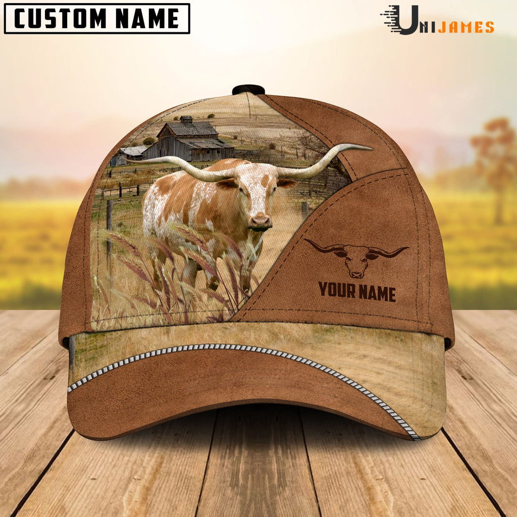Texas Longhorn Cattle Personalized Name Brown Farm Cap