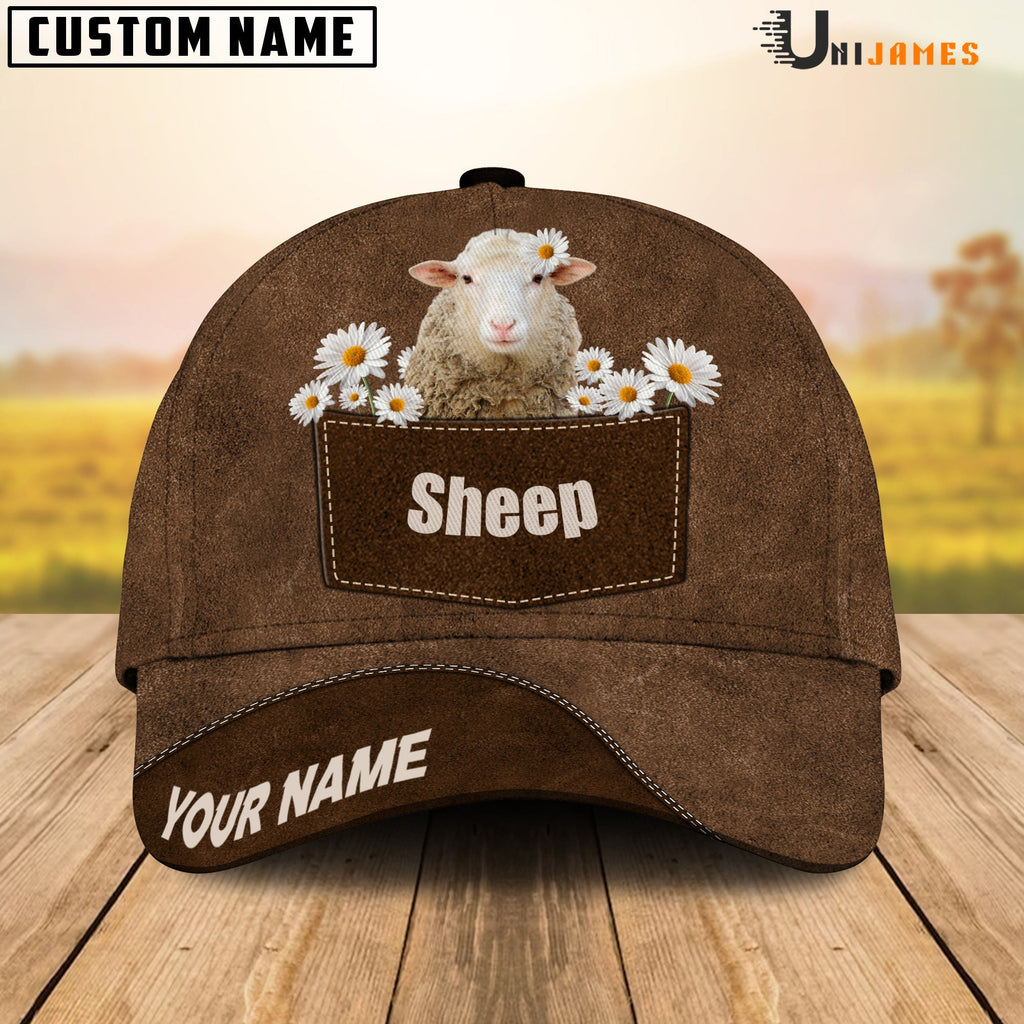 Sheep Daisy Flowers Brown Customized Name Cap