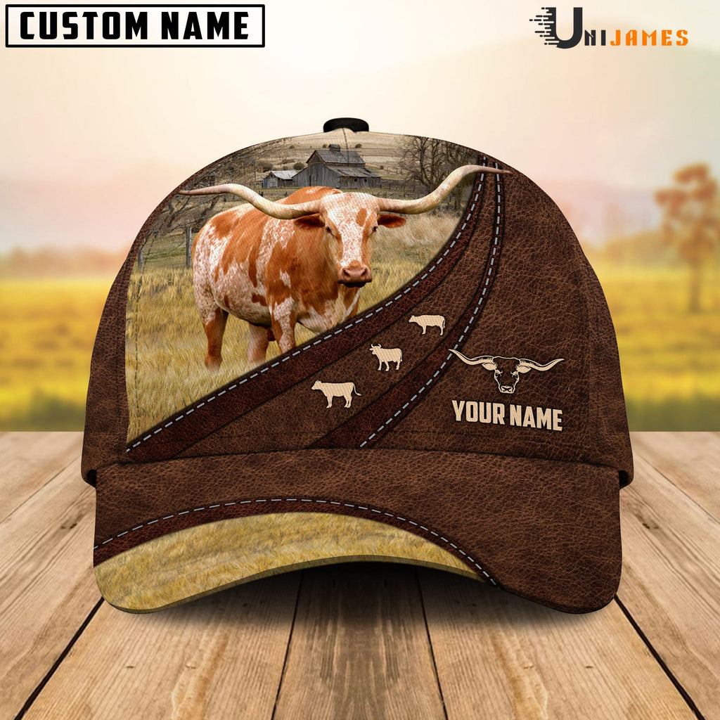 Texas Longhorn Amazing Farm Leather Pattern Customized Name Cap